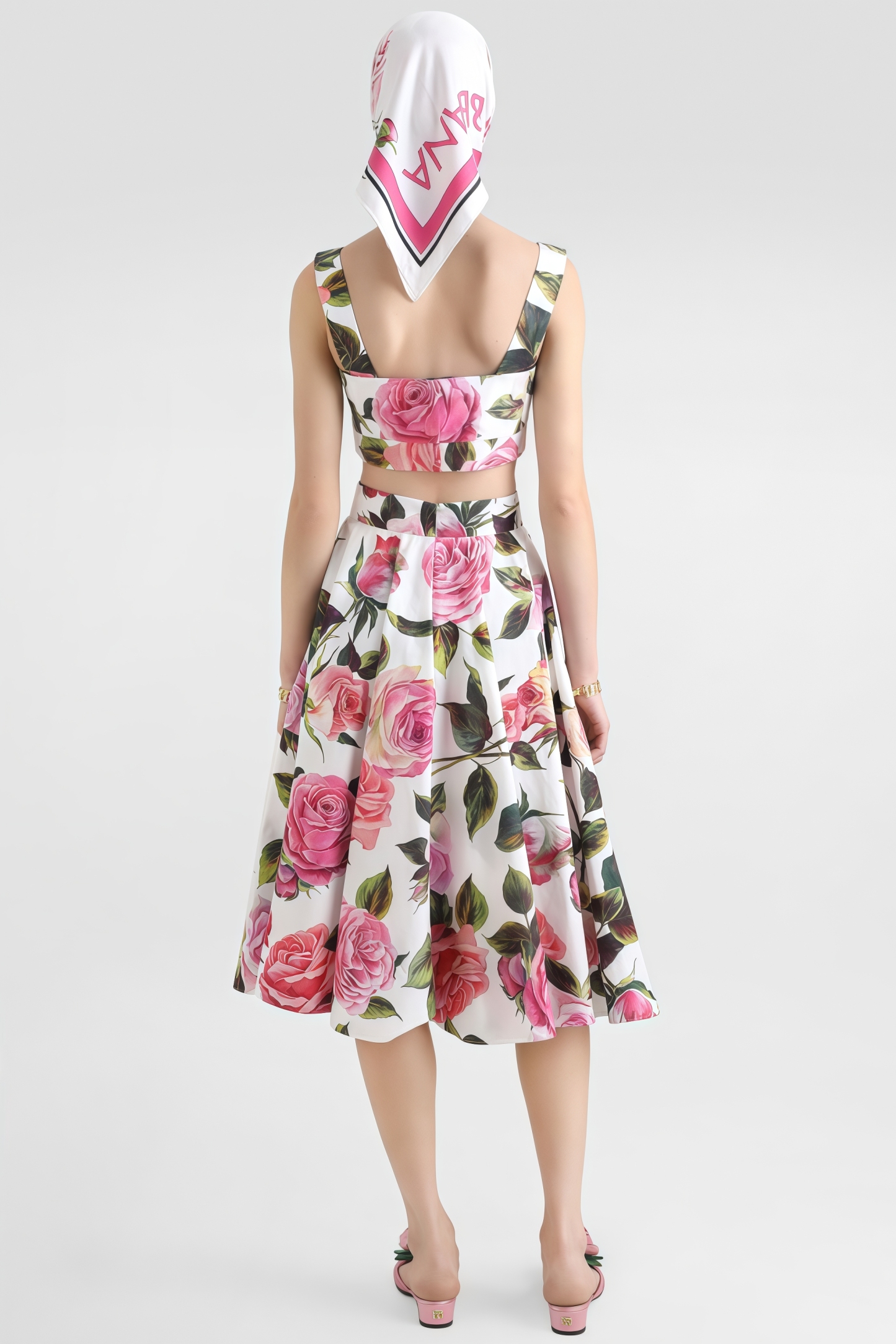 Leona Pink Top Rose Print Midi Dress Set