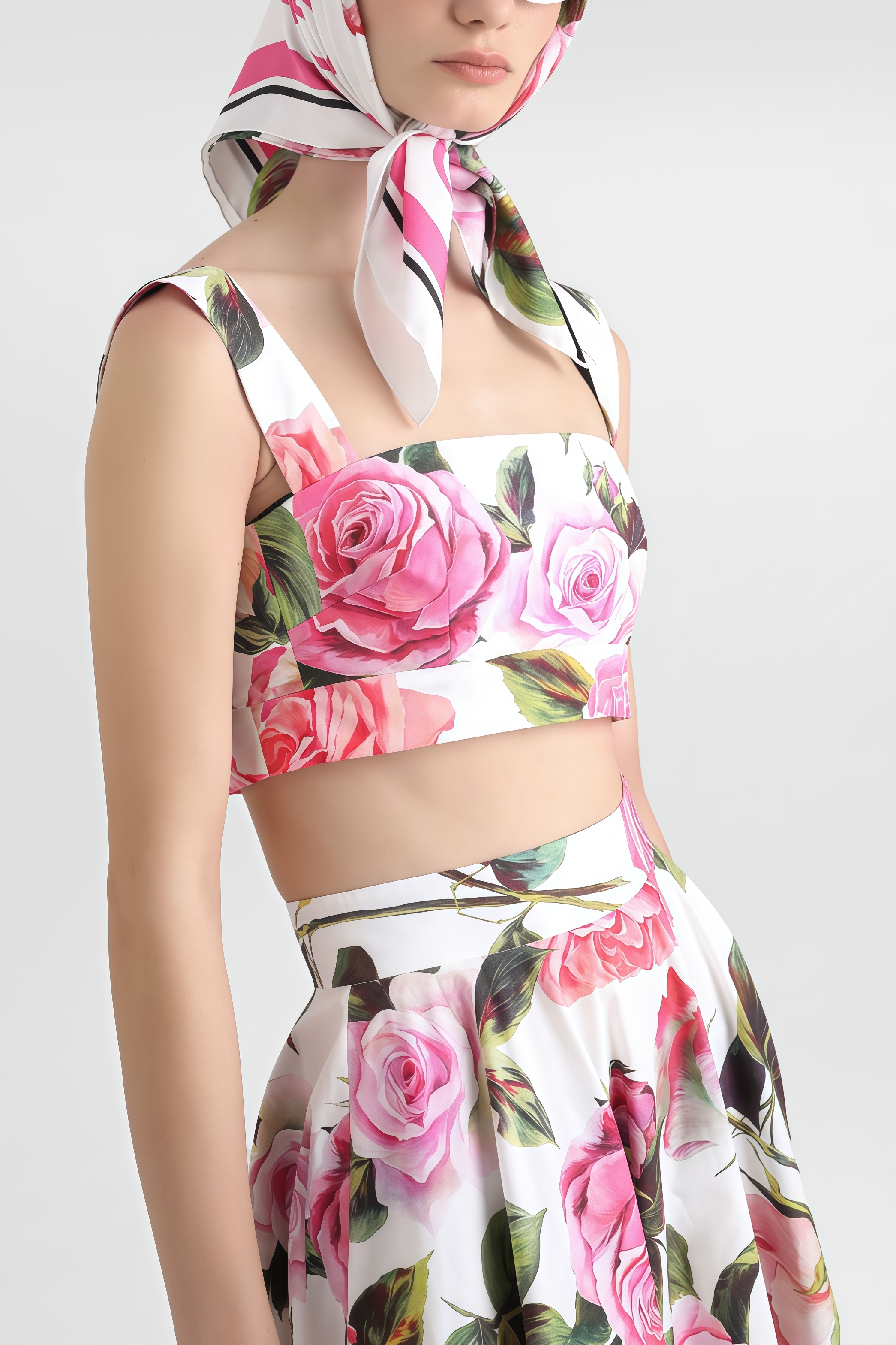 Leona Pink Top Rose Print Midi Dress Set
