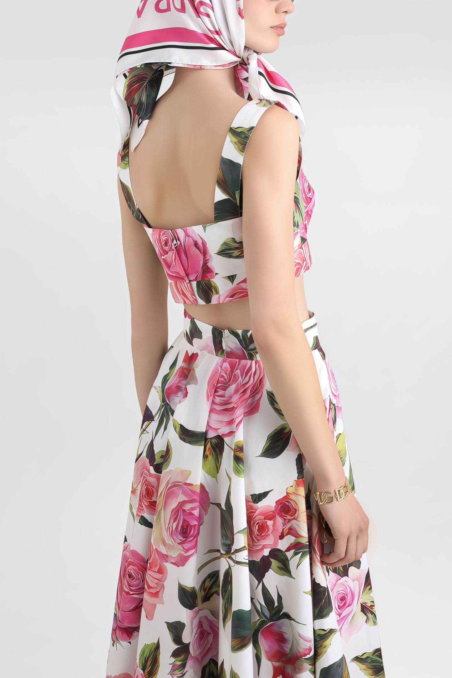 Leona Pink Top Rose Print Midi Dress Set