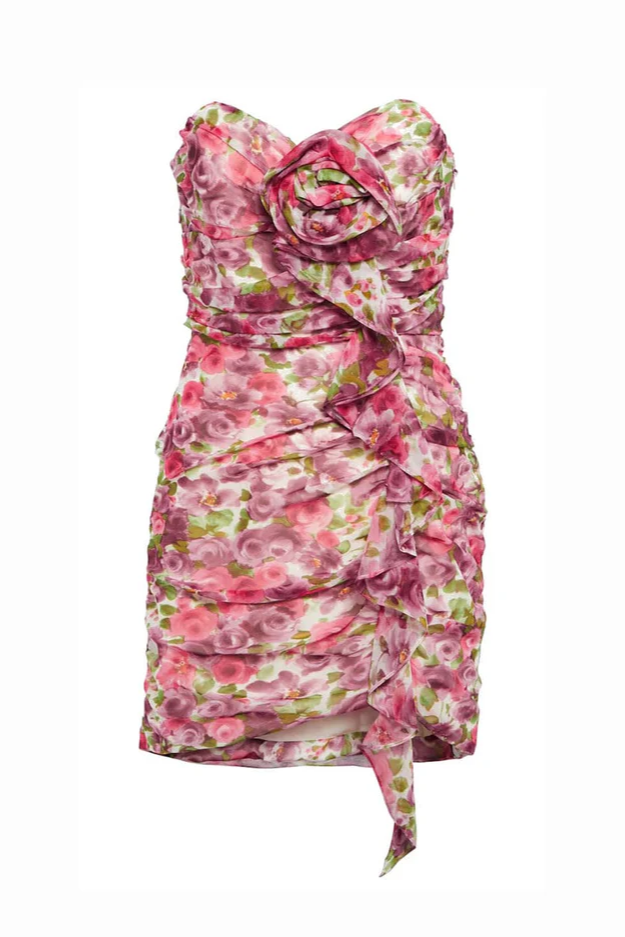 Taelyn Red Flower Applique Ruffled Mini Dress