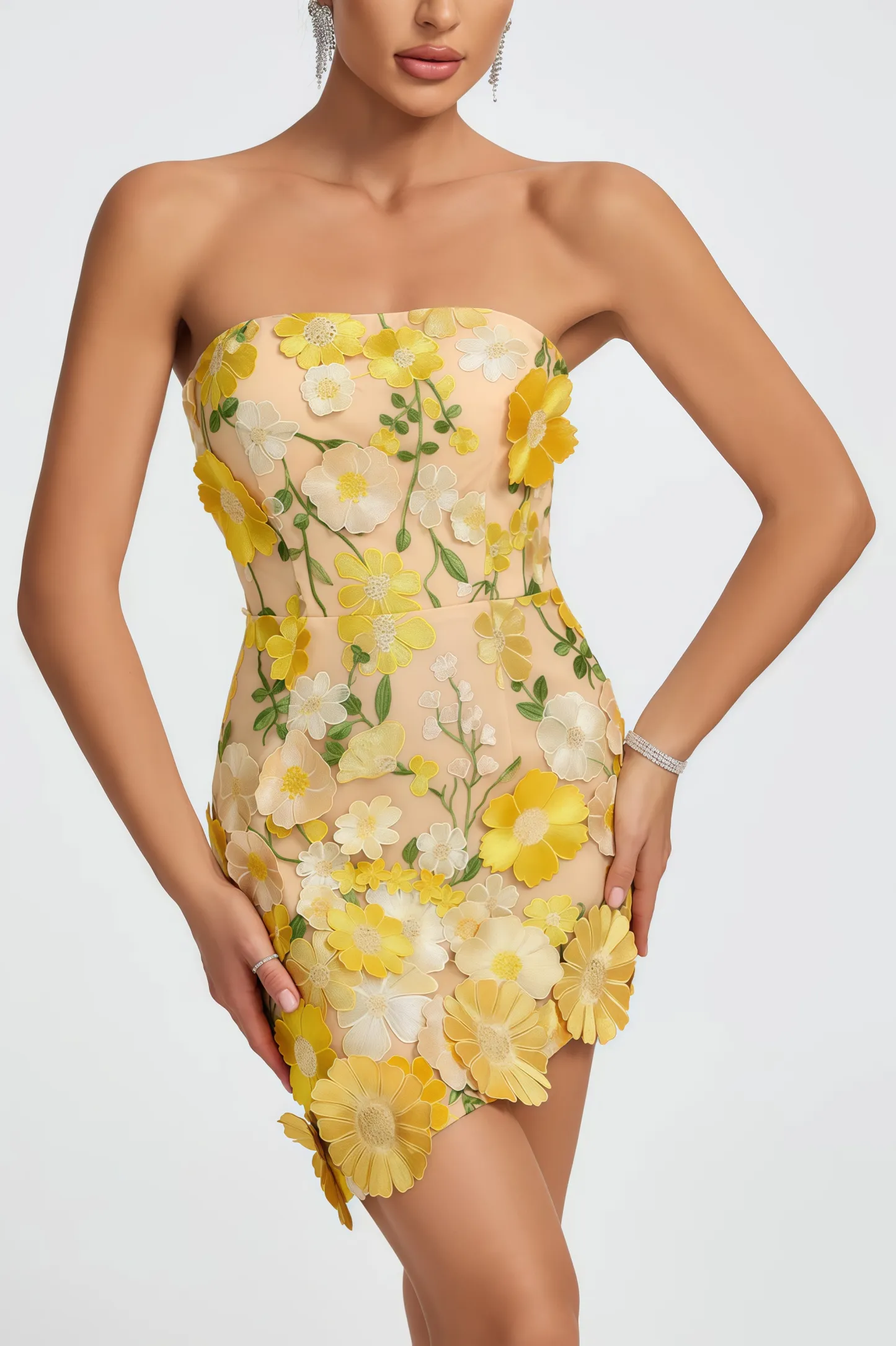 Tennyson Strapless 3D Floral Mini Dress
