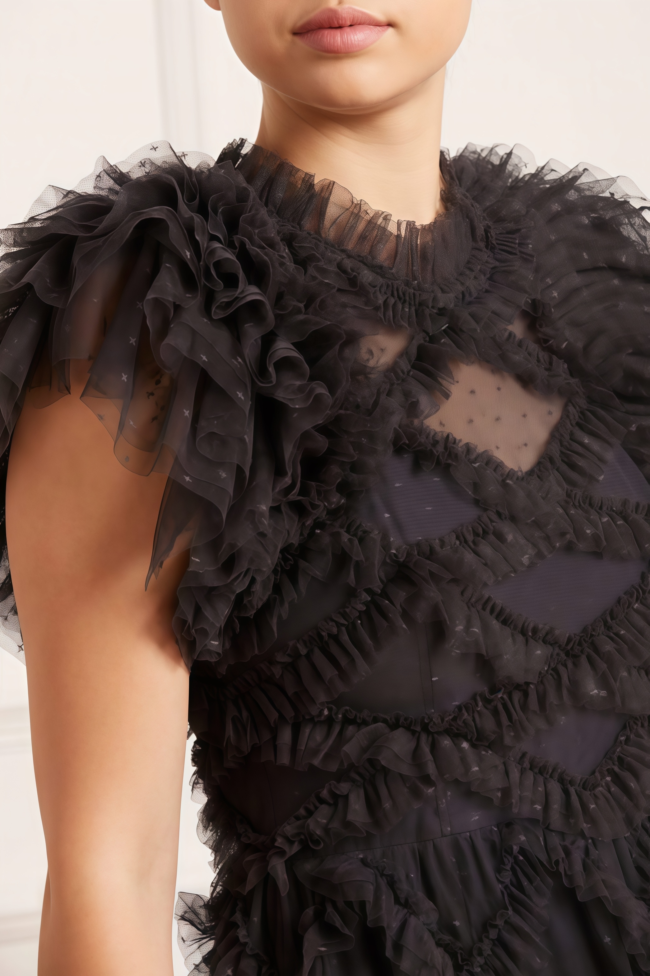 Vega Black Mesh Ruffle Maxi Dress