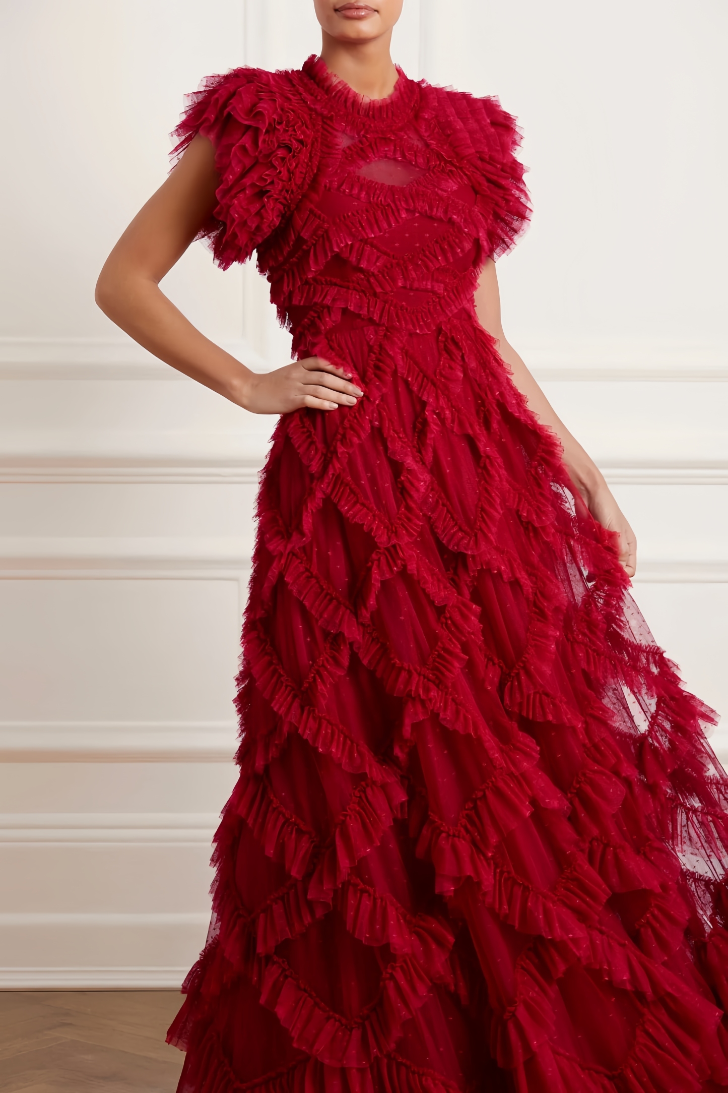 Luni Red Ruffle Lace Maxi Dress