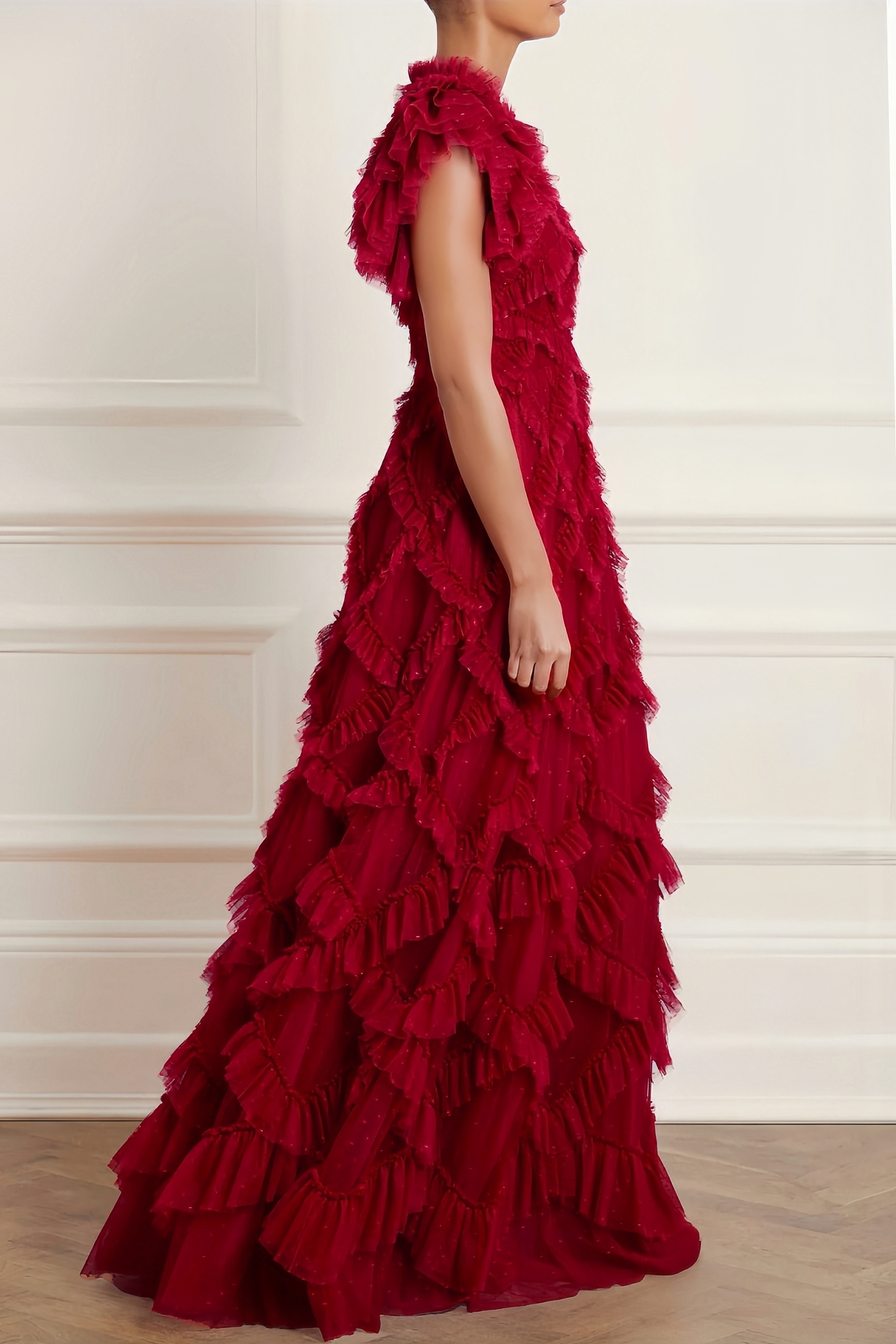 Luni Red Ruffle Lace Maxi Dress