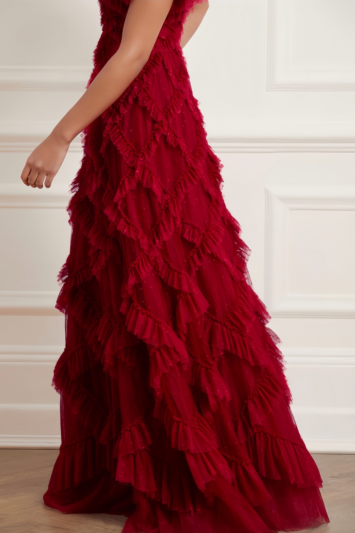 Luni Red Ruffle Lace Maxi Dress