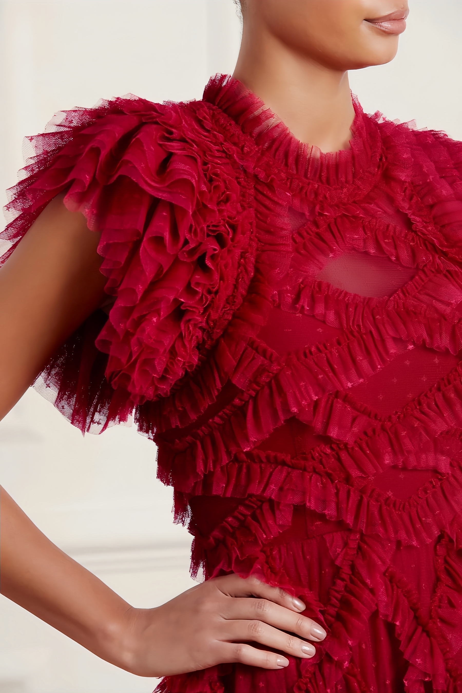 Luni Red Ruffle Lace Maxi Dress