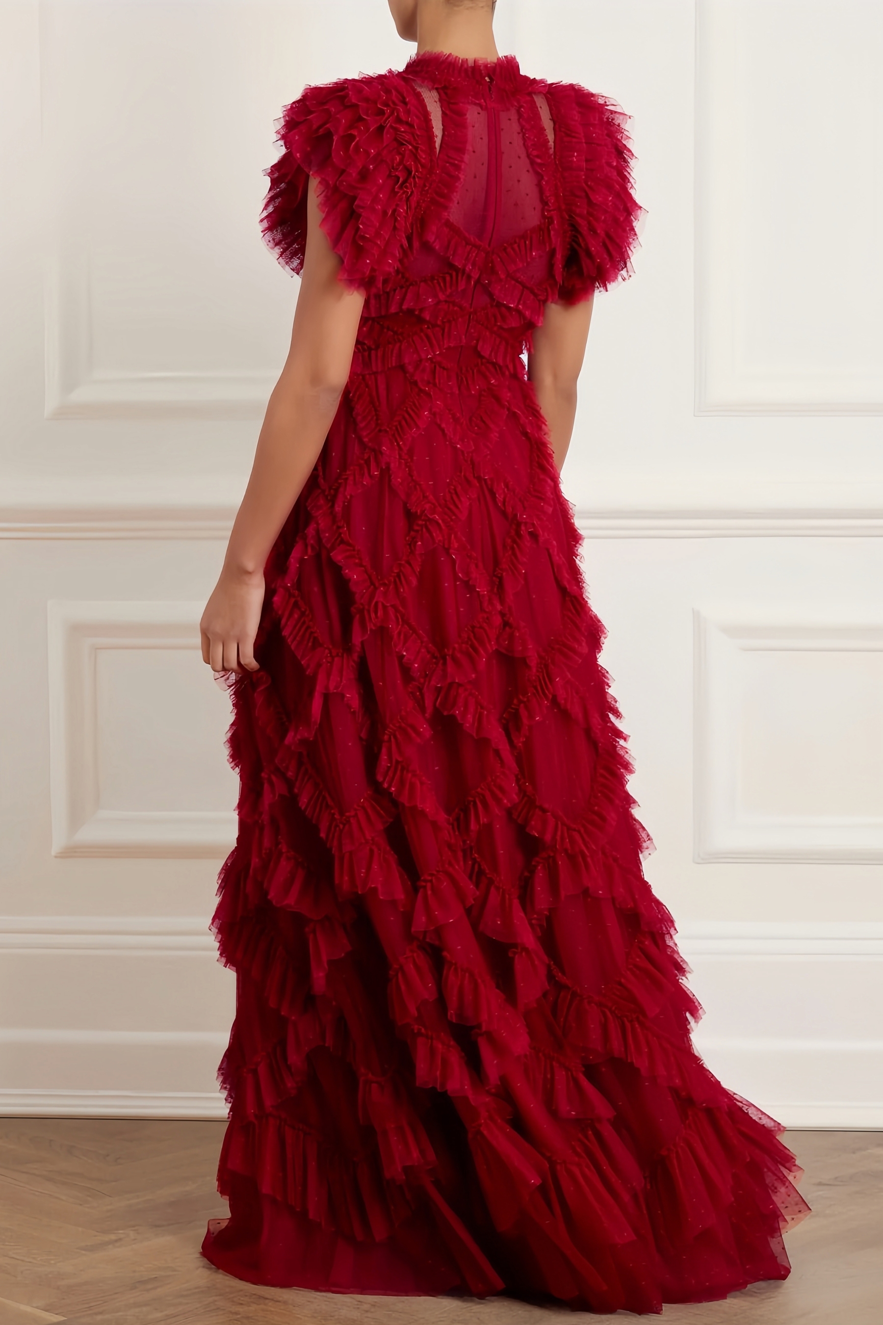 Luni Red Ruffle Lace Maxi Dress