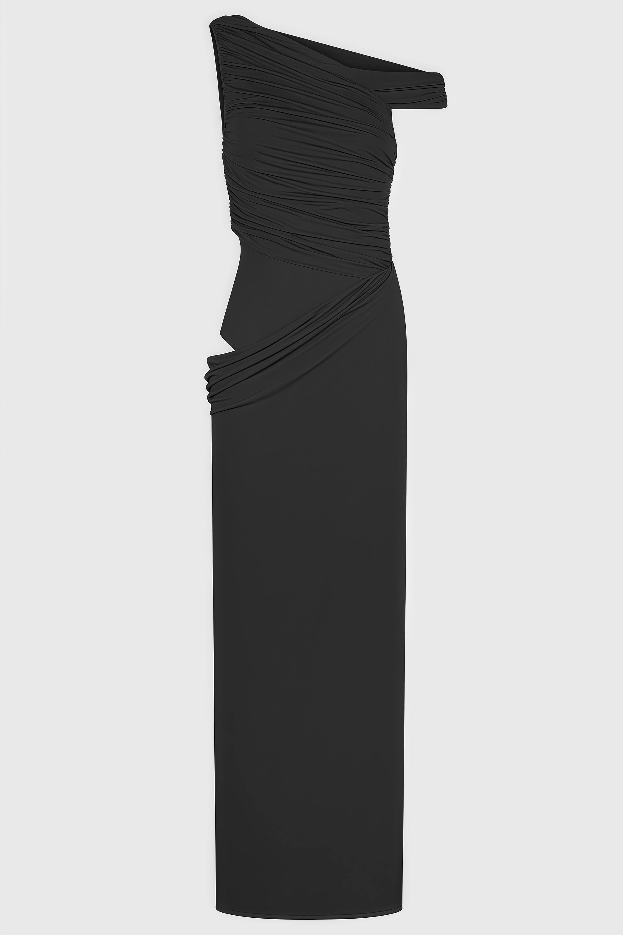 Fayert Black One Shoulder Slinky Maxi Dress