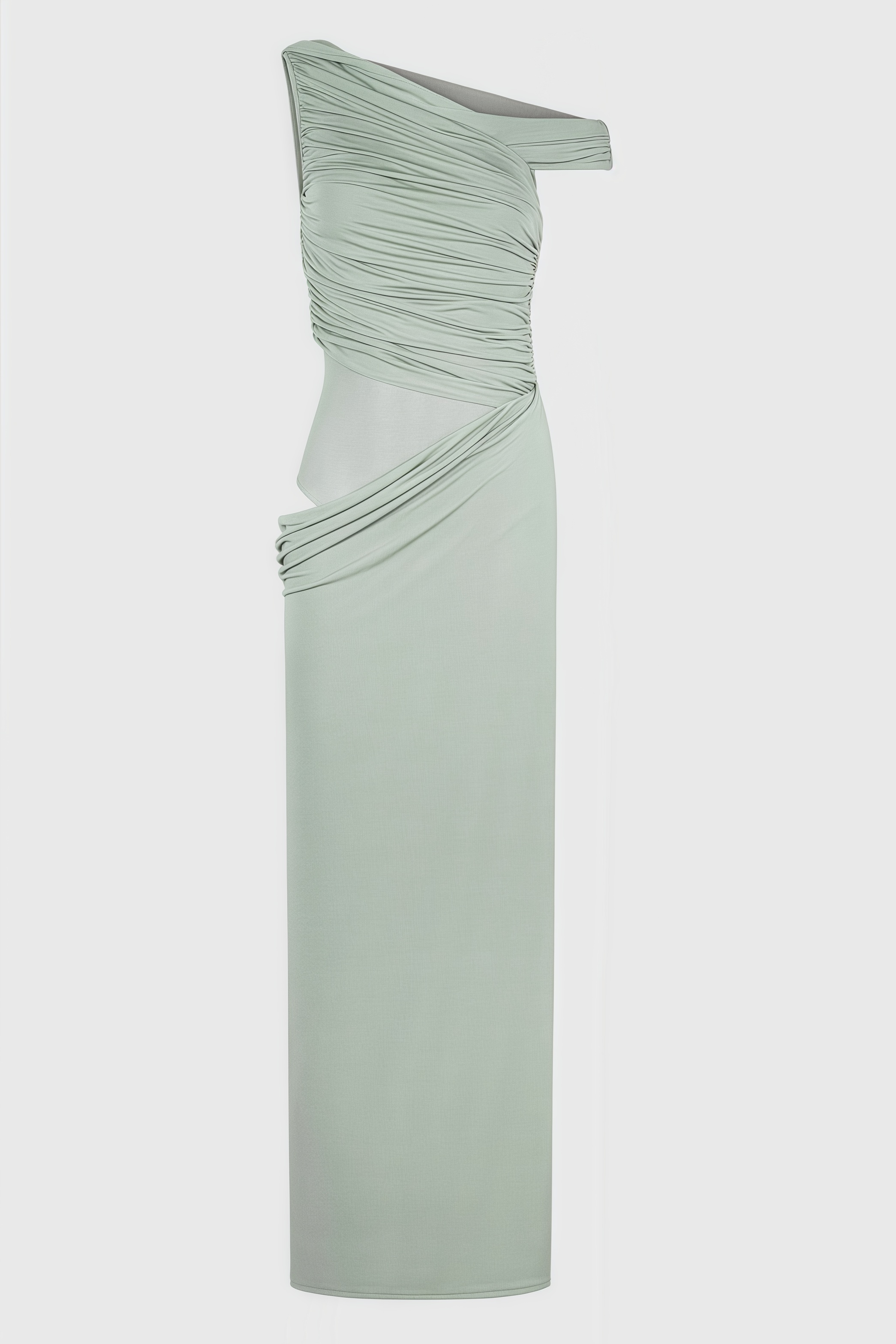 Erynrk Green One Shoulder Slinky Maxi Dress