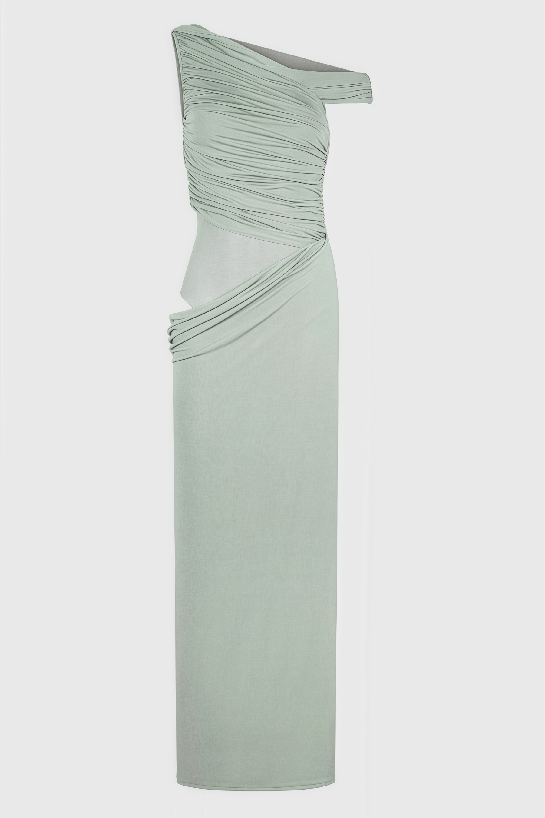 Erynrk Green One Shoulder Slinky Maxi Dress
