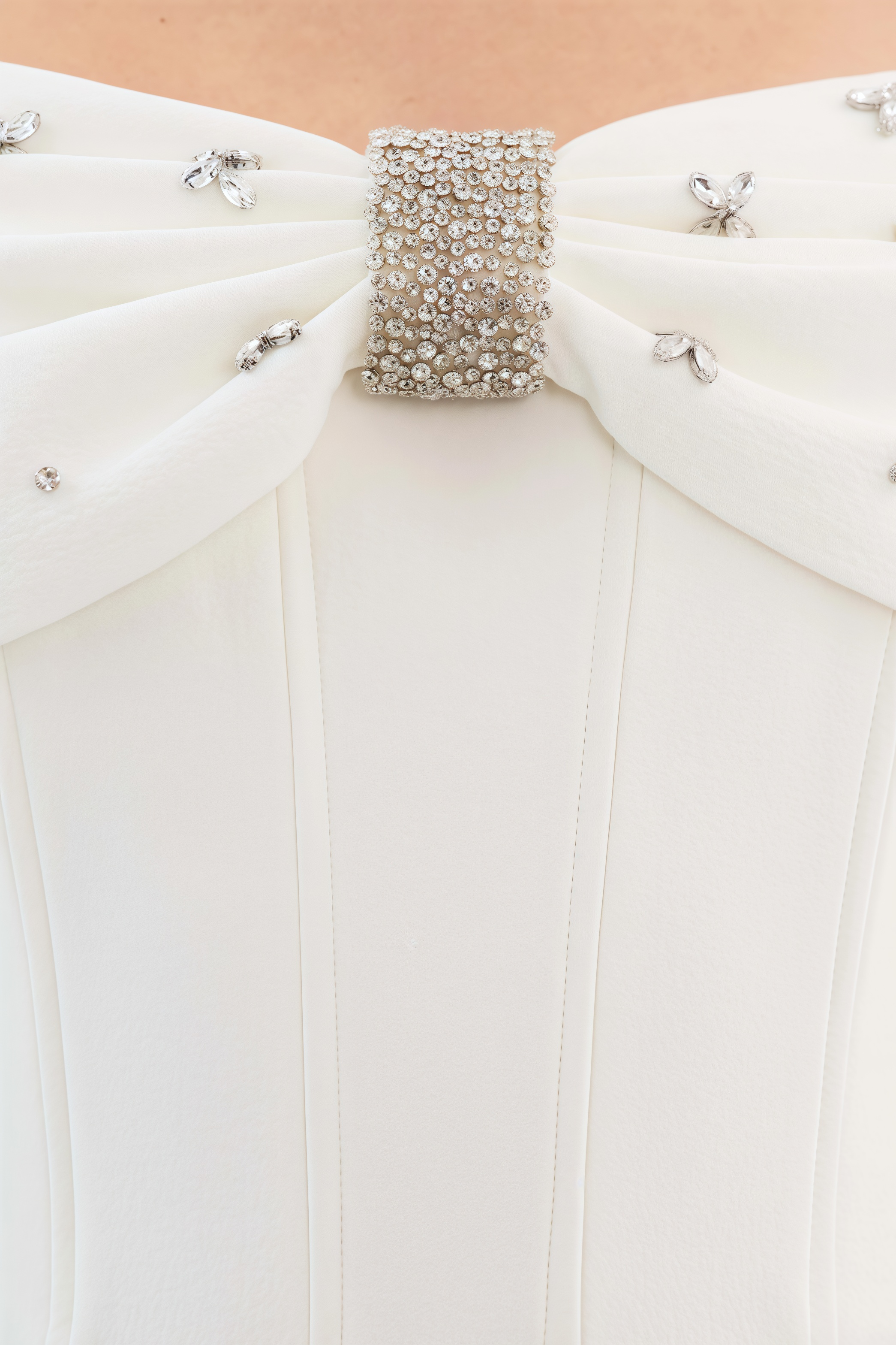 Zivaf White Beaded Rhinestone Midi Dress
