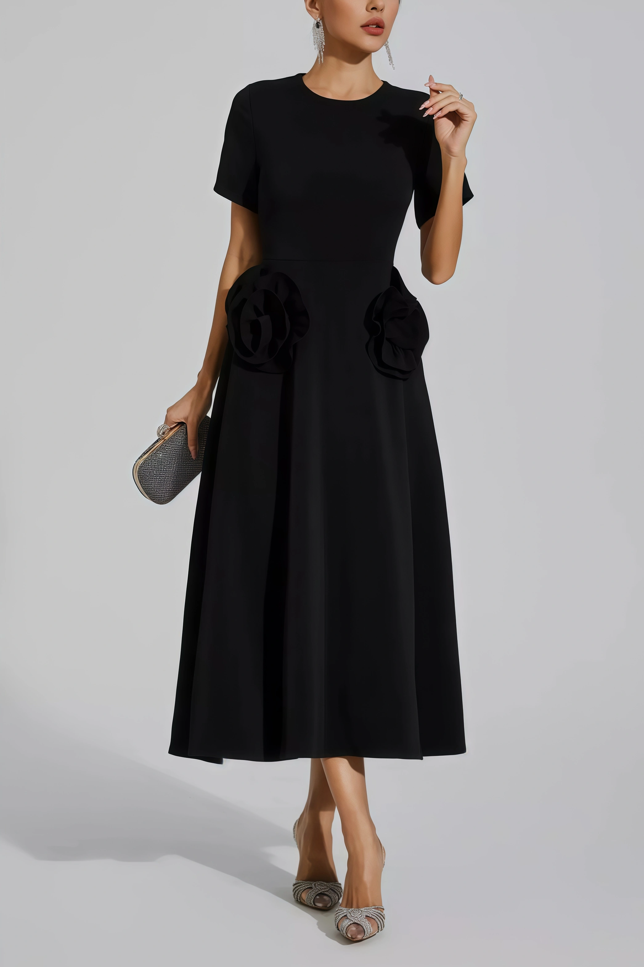 Doe Black Flower Midi Dress