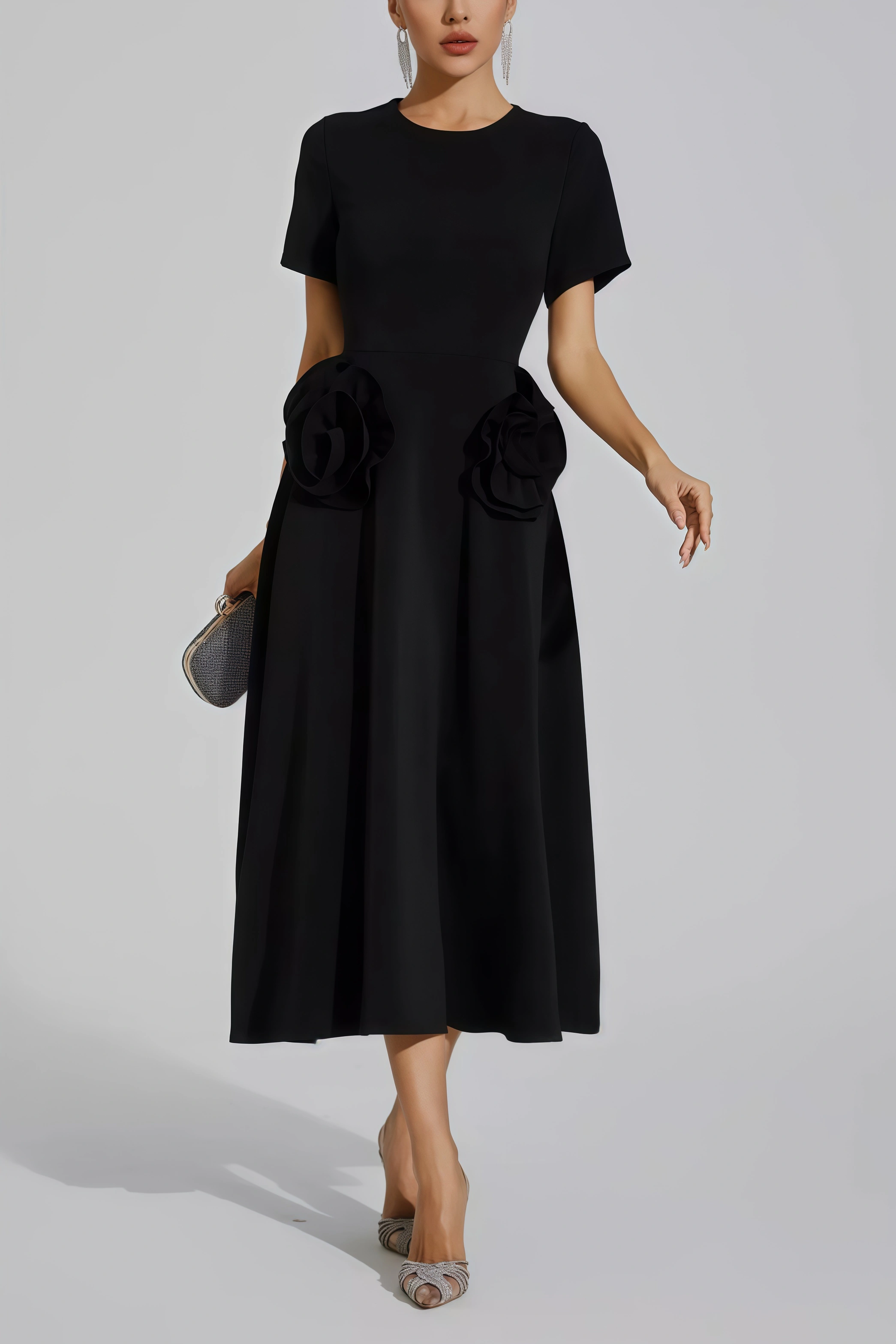 Doe Black Flower Midi Dress