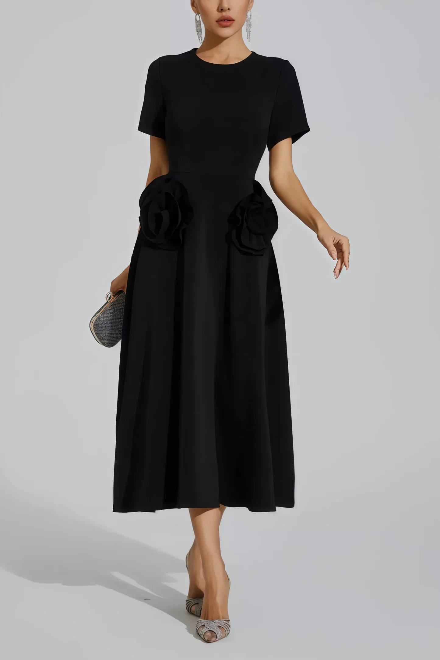 Doe Black Flower Midi Dress