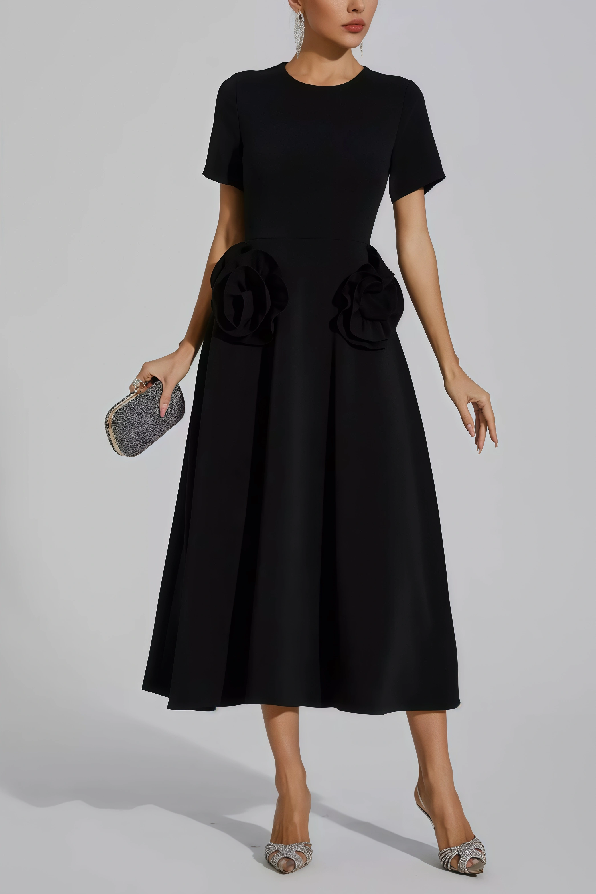 Doe Black Flower Midi Dress