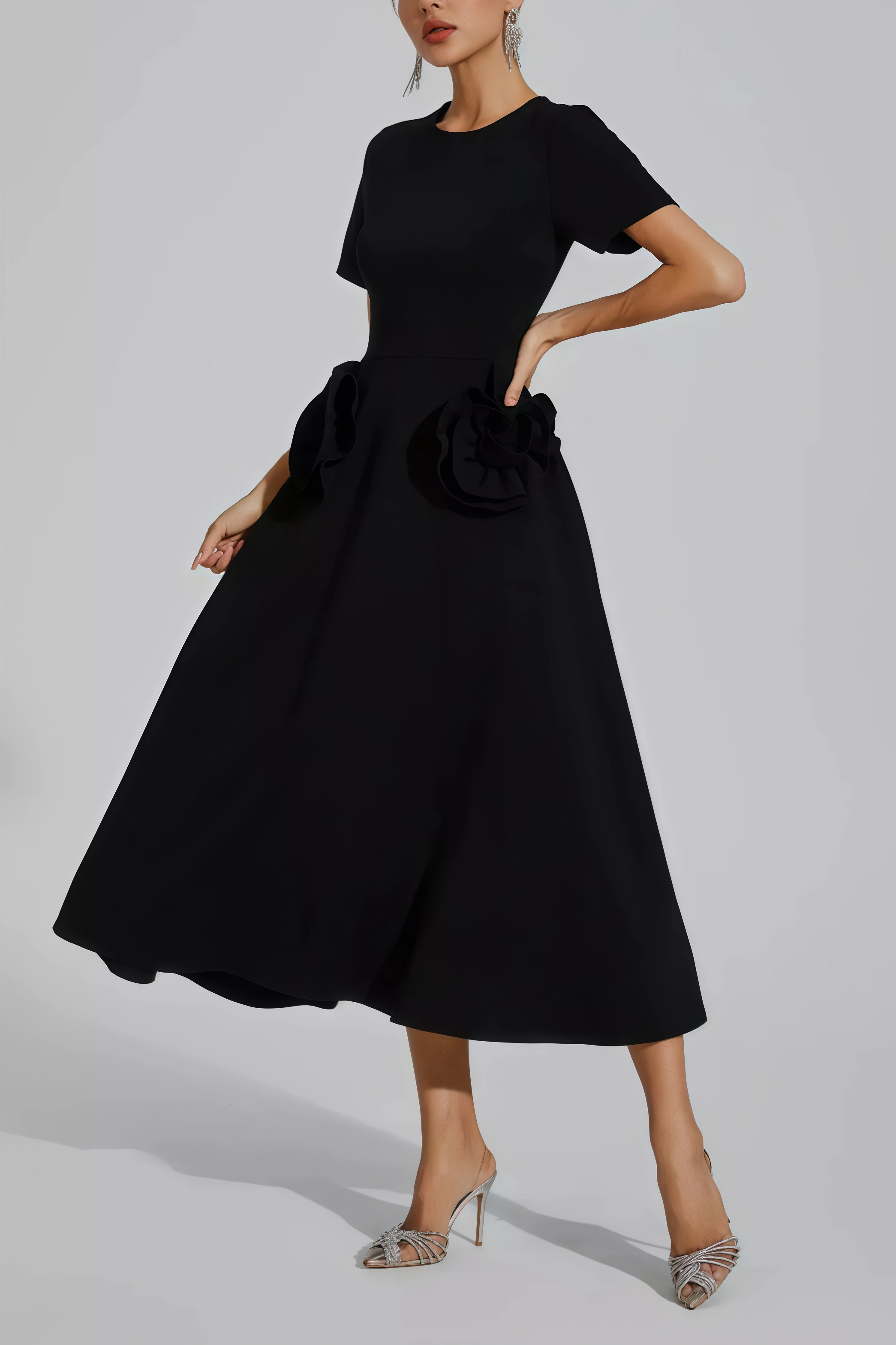 Doe Black Flower Midi Dress