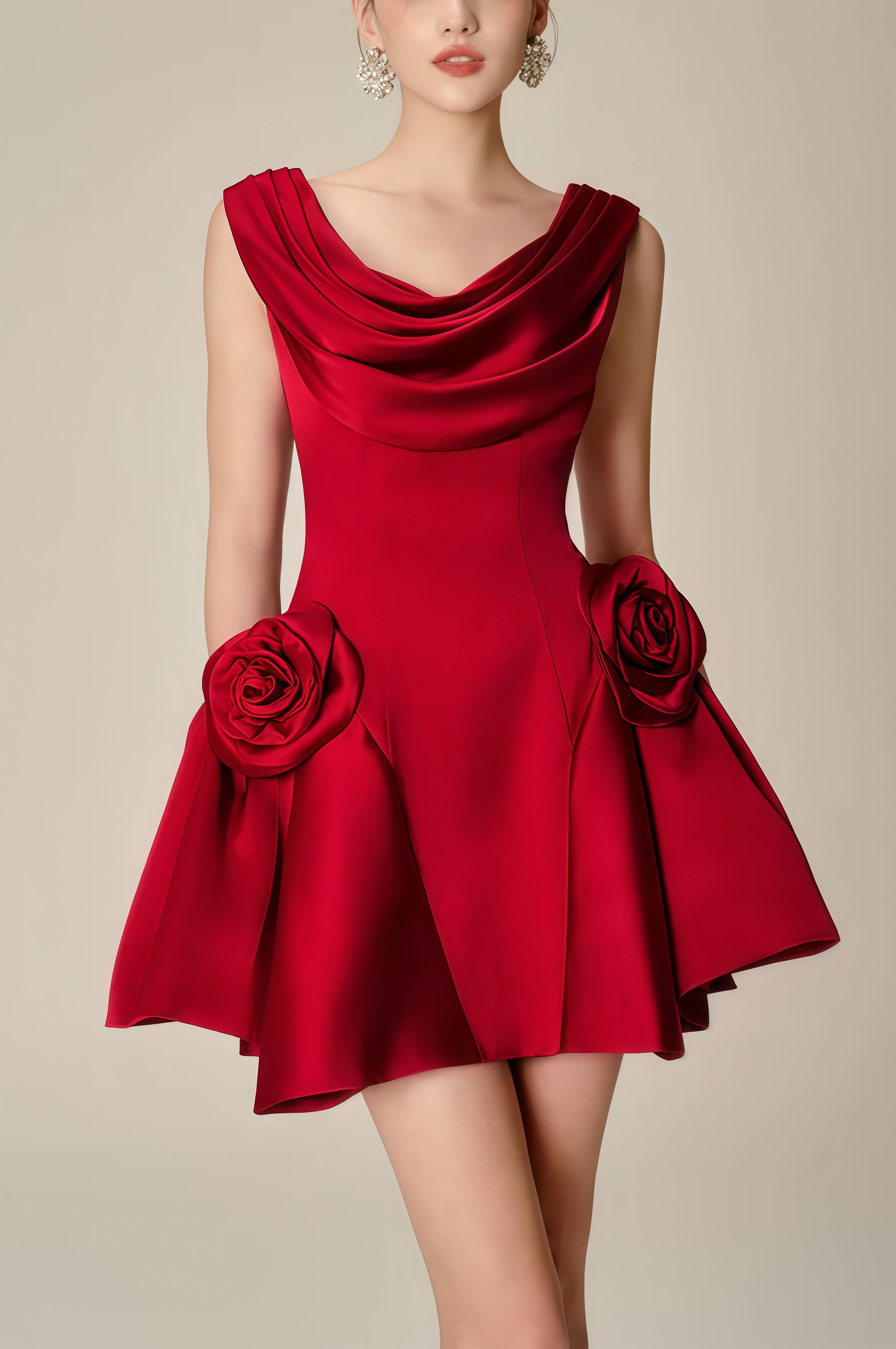 Icarusa Flared Cowl Neck Silk Mini Dress