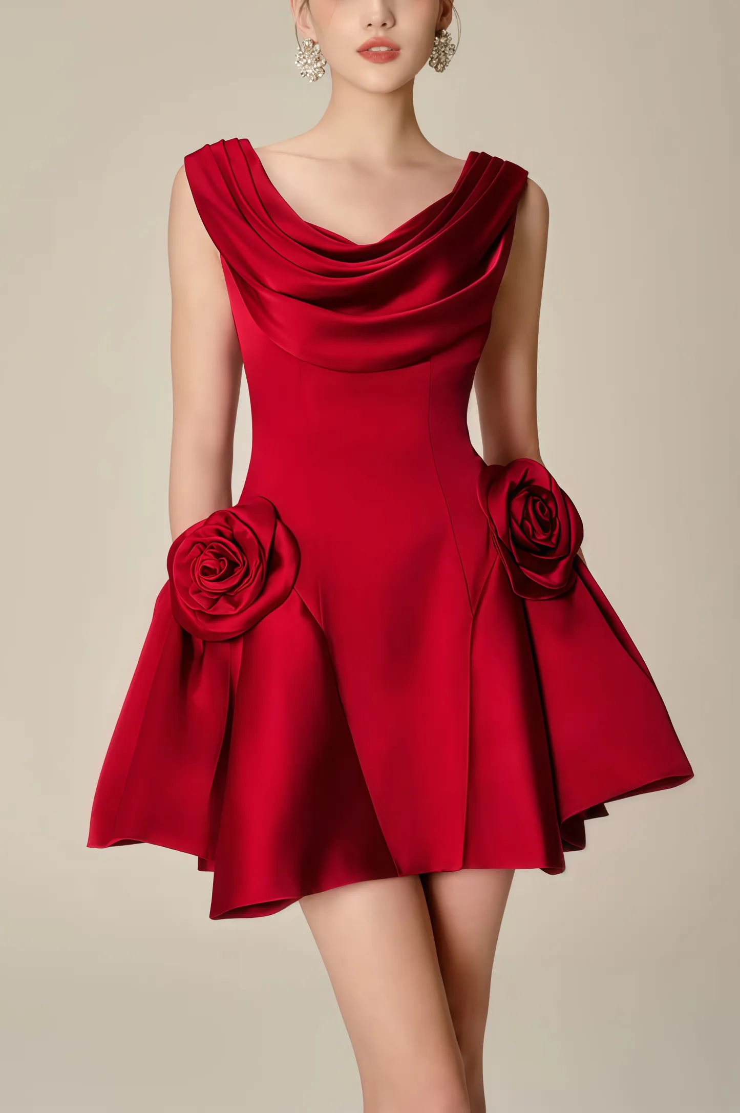 Icarusa Flared Cowl Neck Silk Mini Dress
