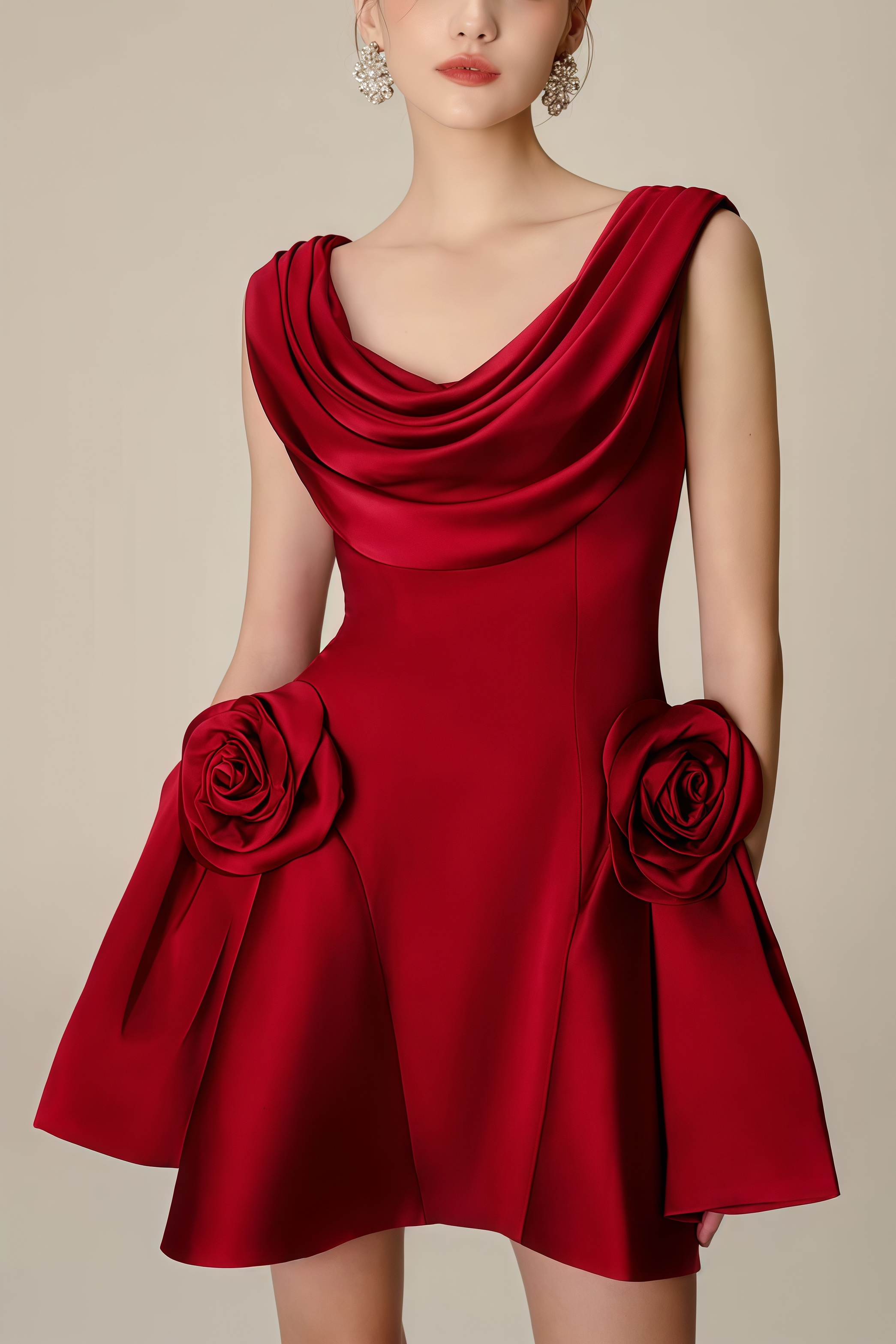 Icarusa Flared Cowl Neck Silk Mini Dress