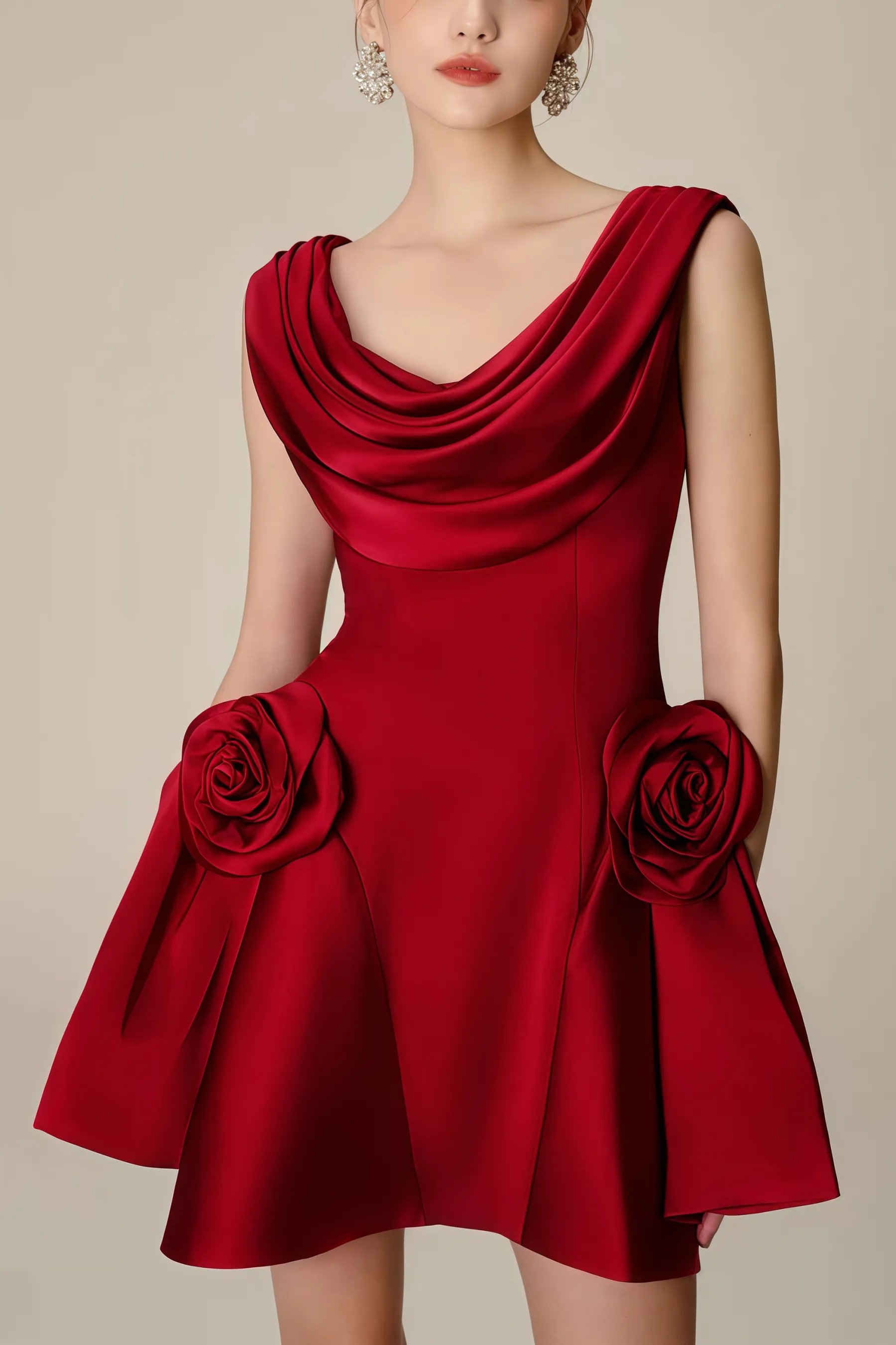 Icarusa Flared Cowl Neck Silk Mini Dress