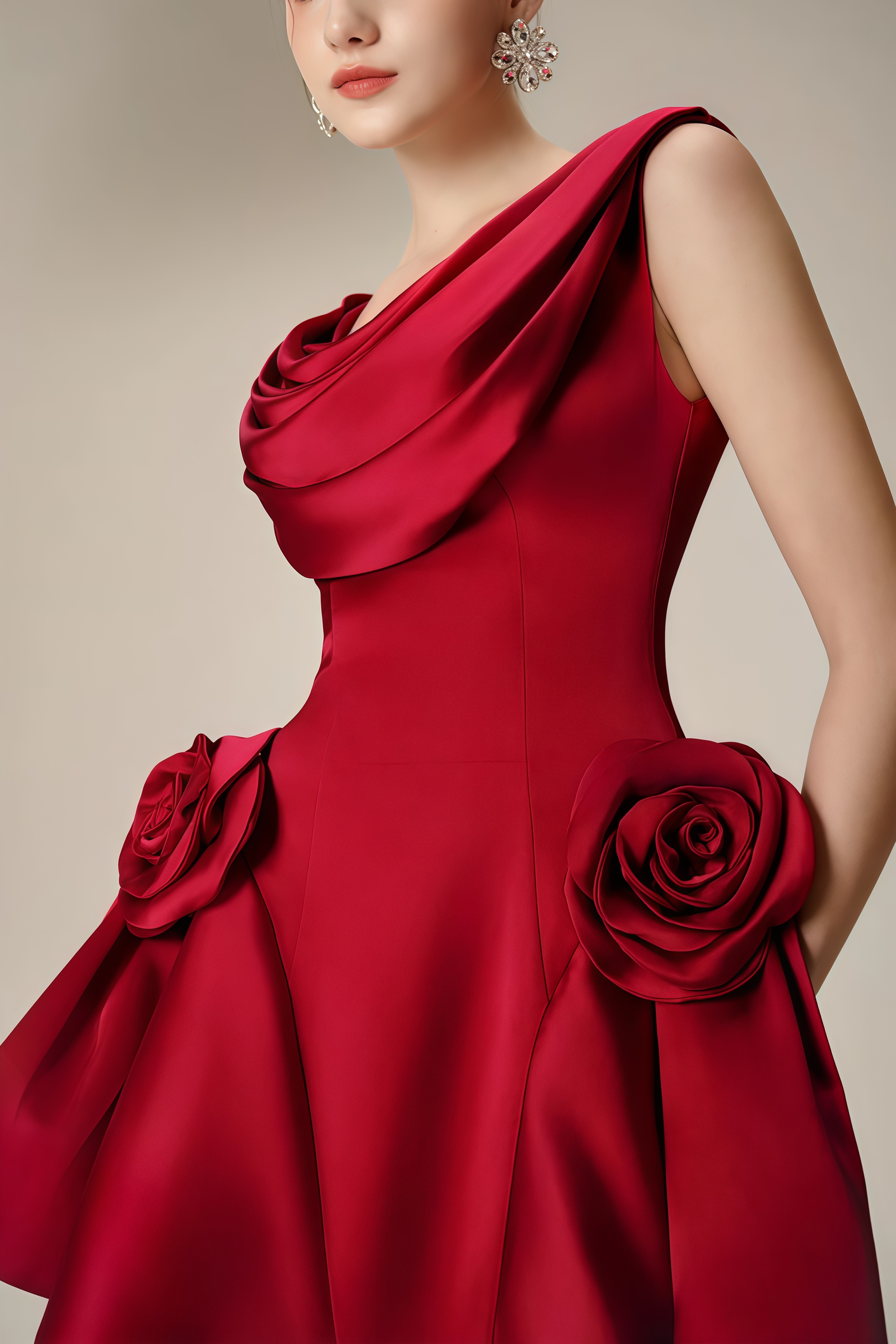 Icarusa Flared Cowl Neck Silk Mini Dress
