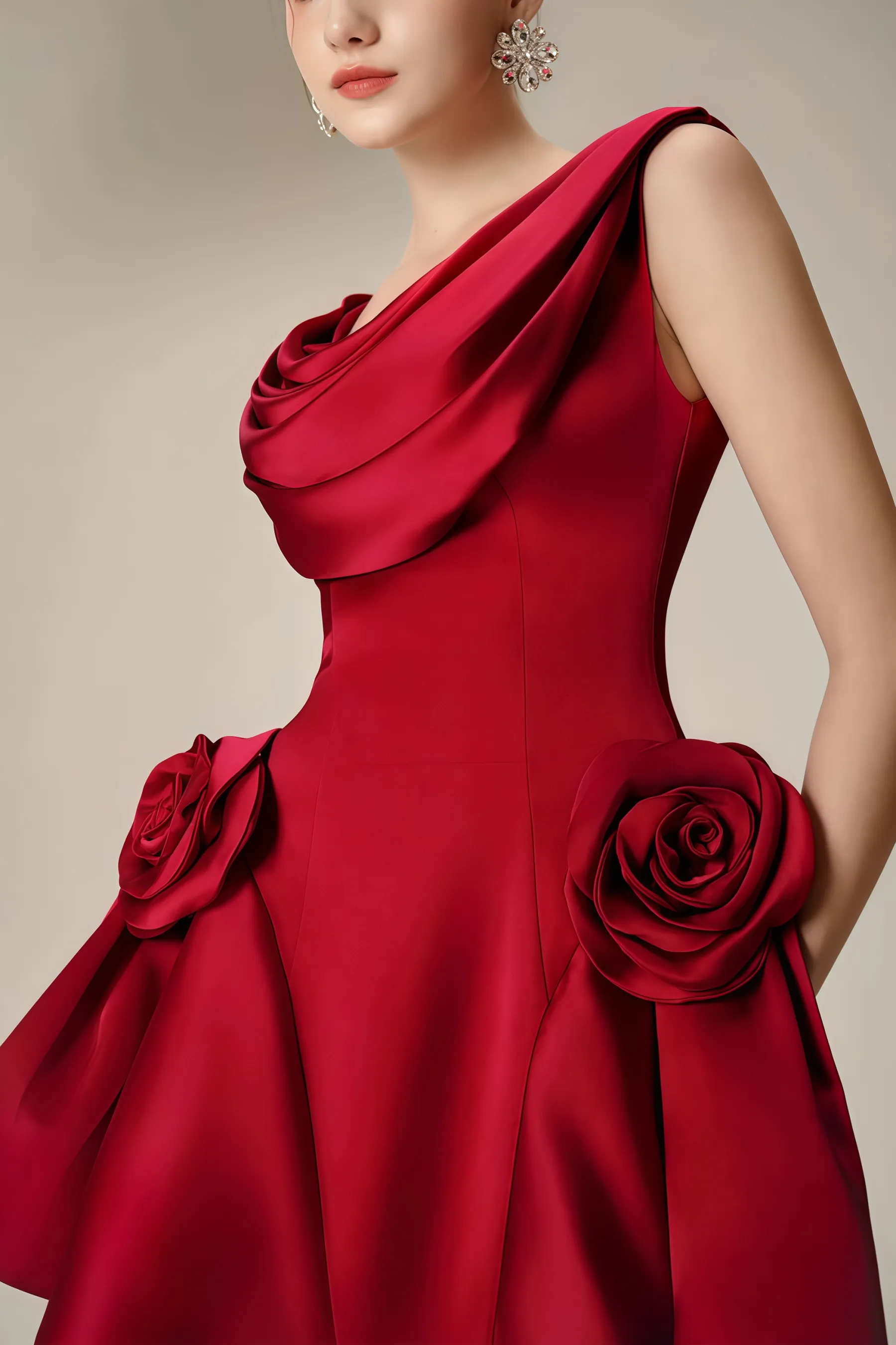 Icarusa Flared Cowl Neck Silk Mini Dress