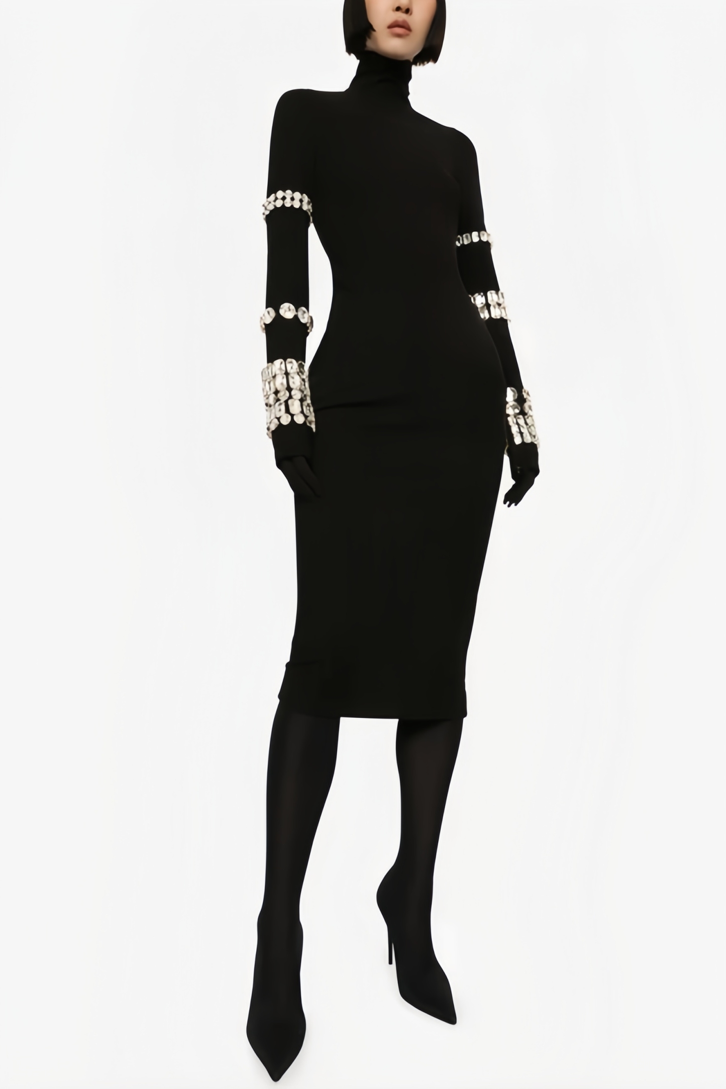 Wilson Black High Neck Midi Dress