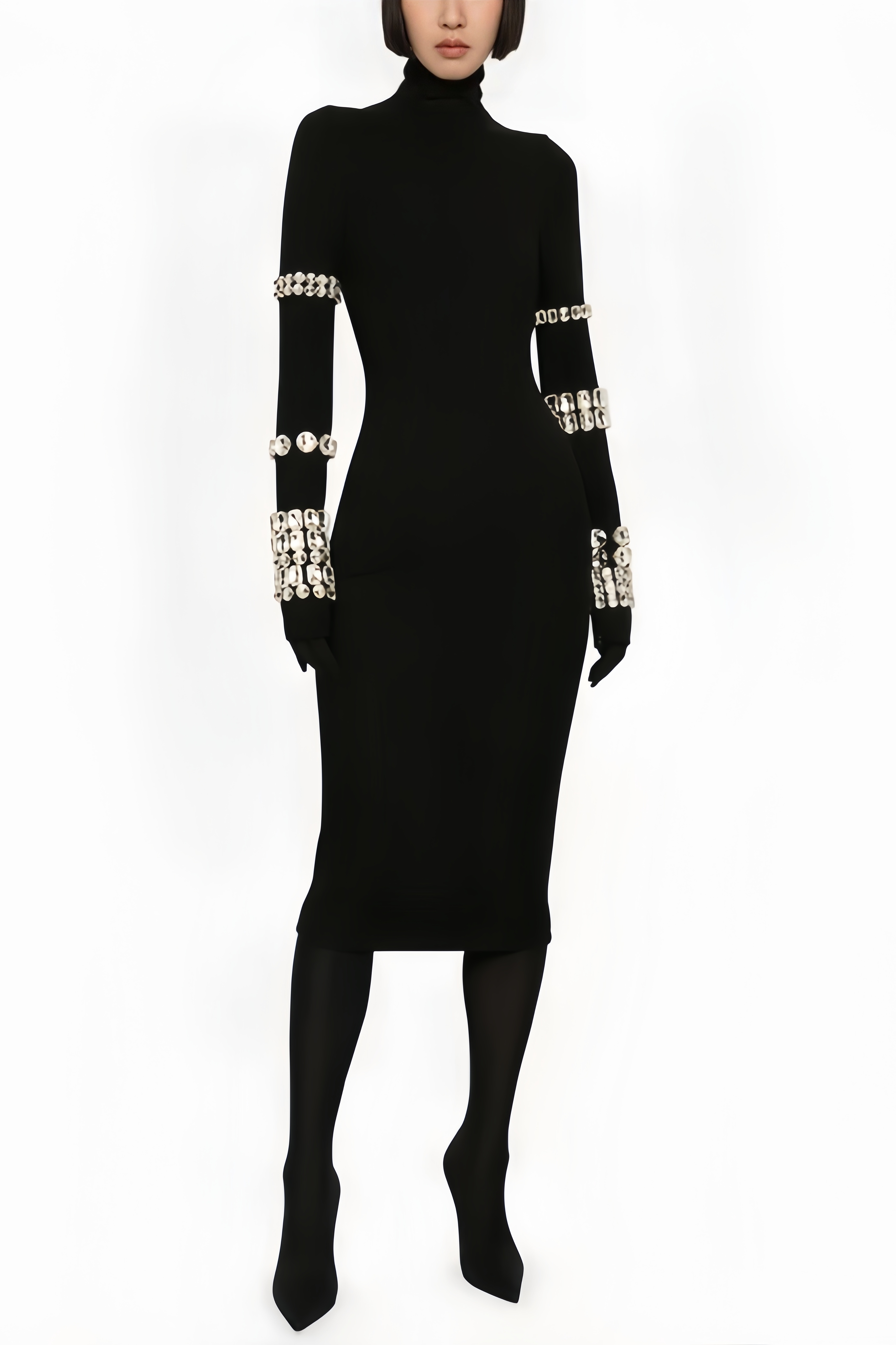 Wilson Black High Neck Midi Dress