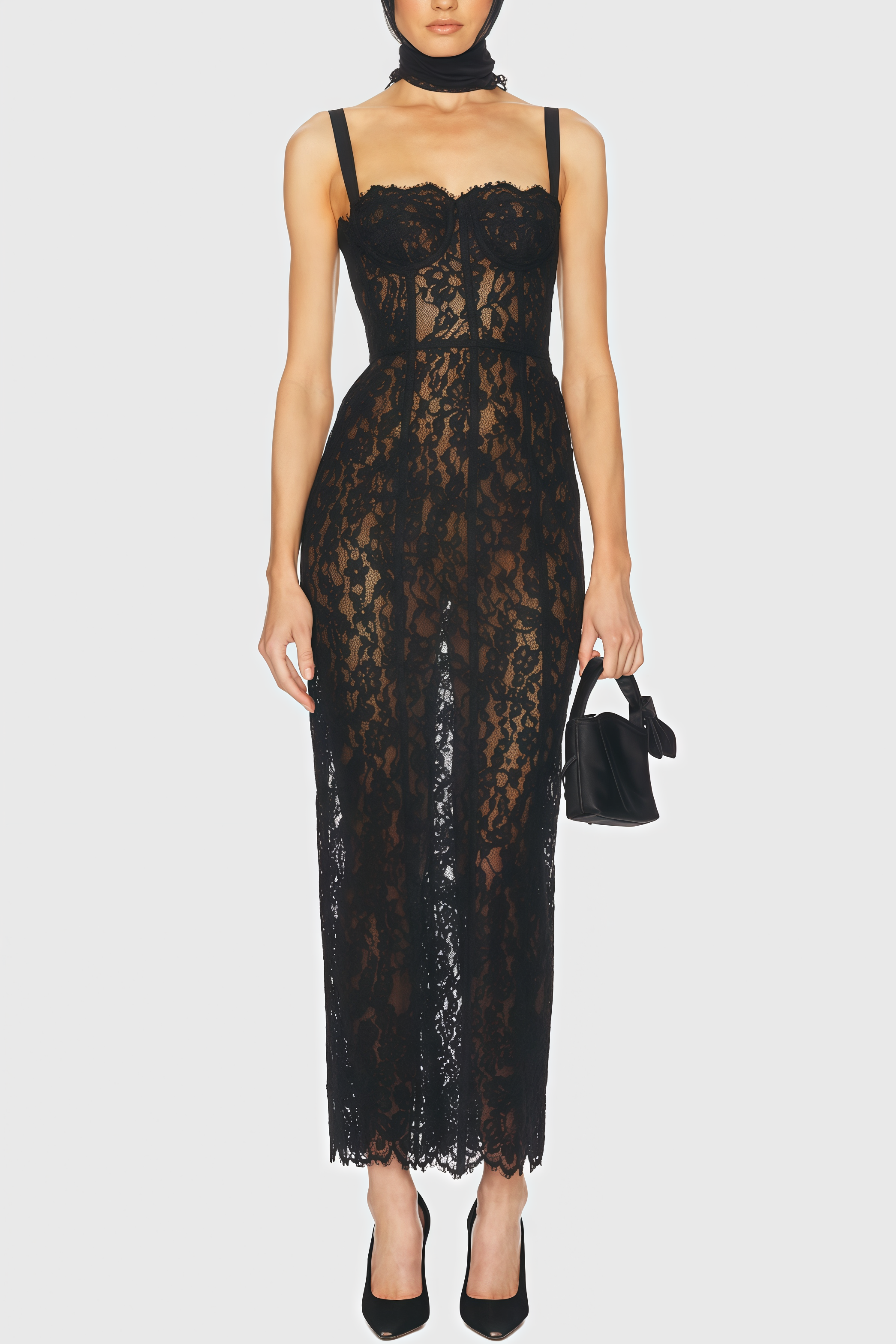 Caelad Black Lace Strapless Maxi Dress