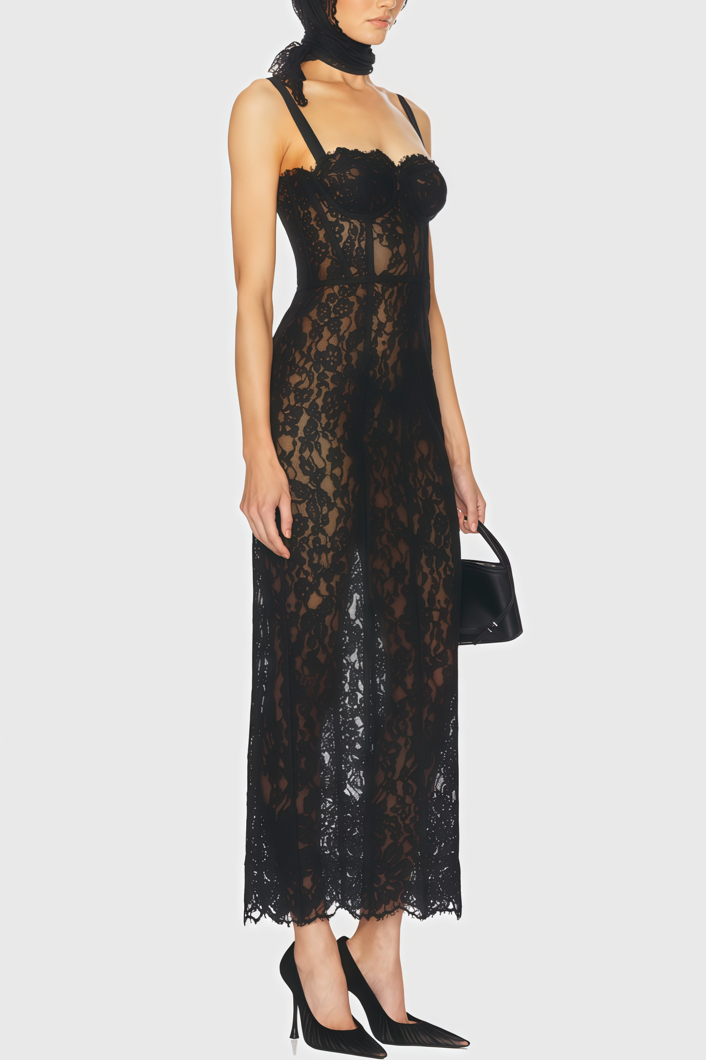 Caelad Black Lace Strapless Maxi Dress