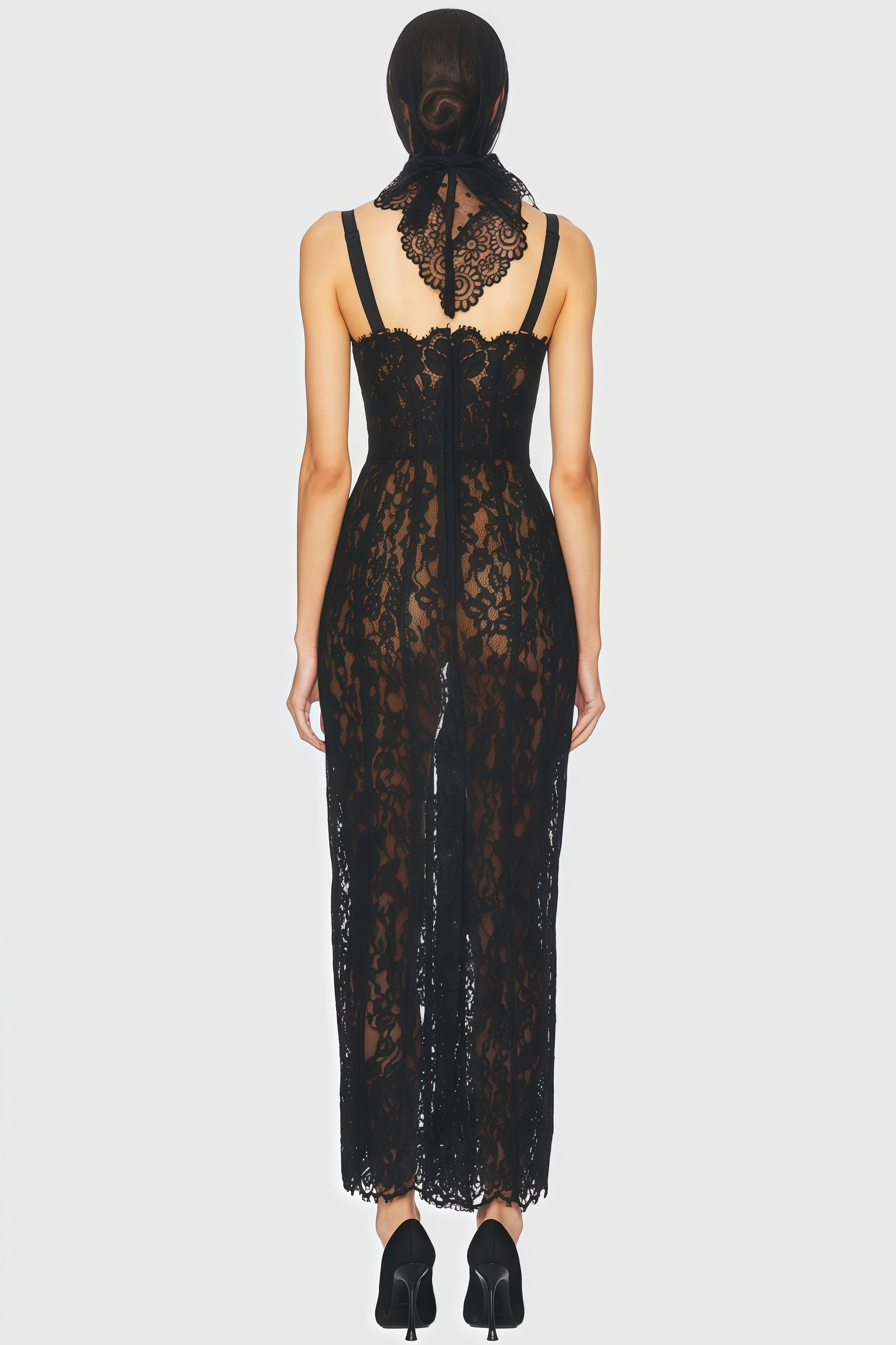 Caelad Black Lace Strapless Maxi Dress