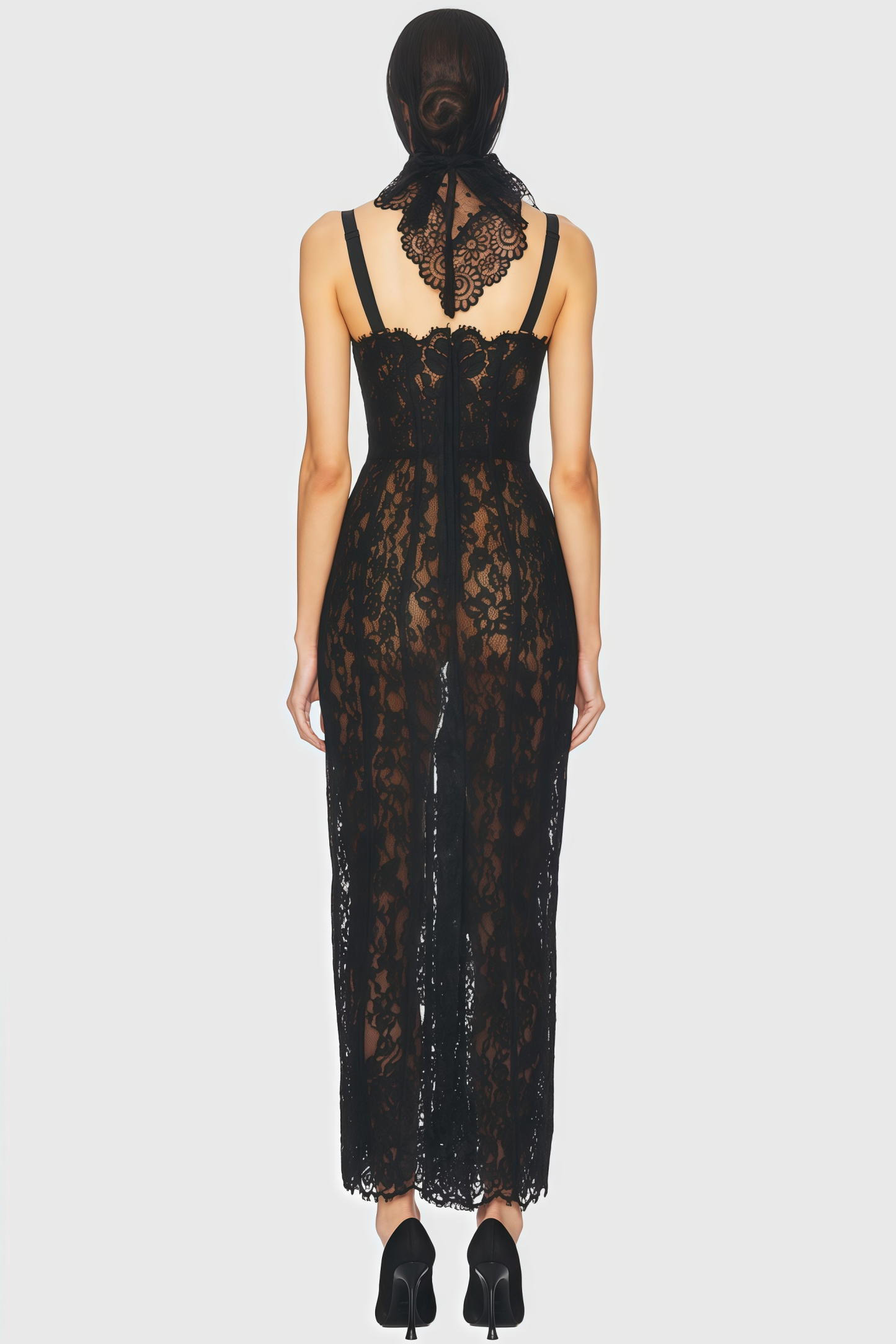 Caelad Black Lace Strapless Maxi Dress