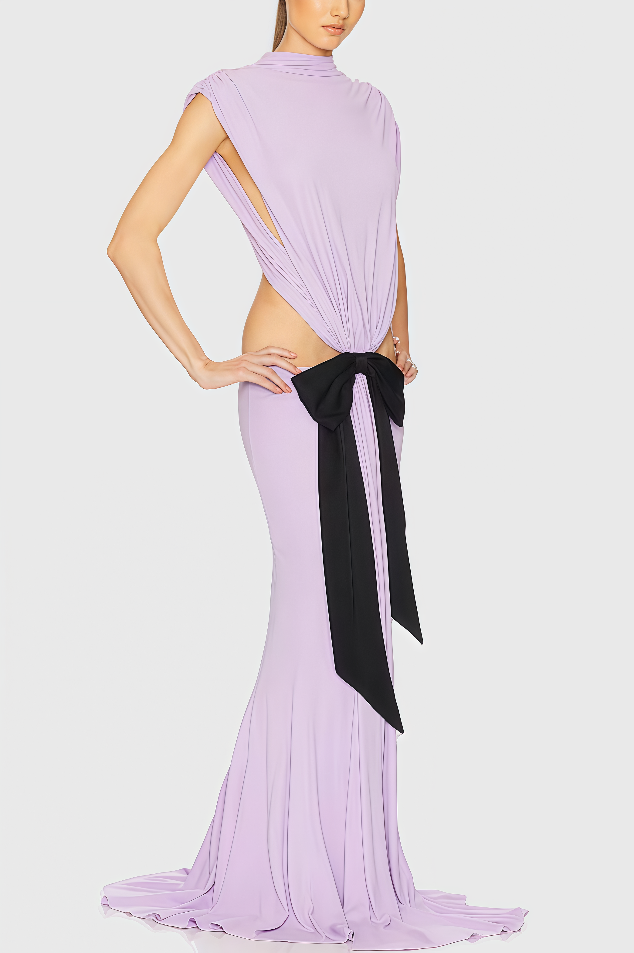 Ariak Black Bow Fishtail Maxi Dress