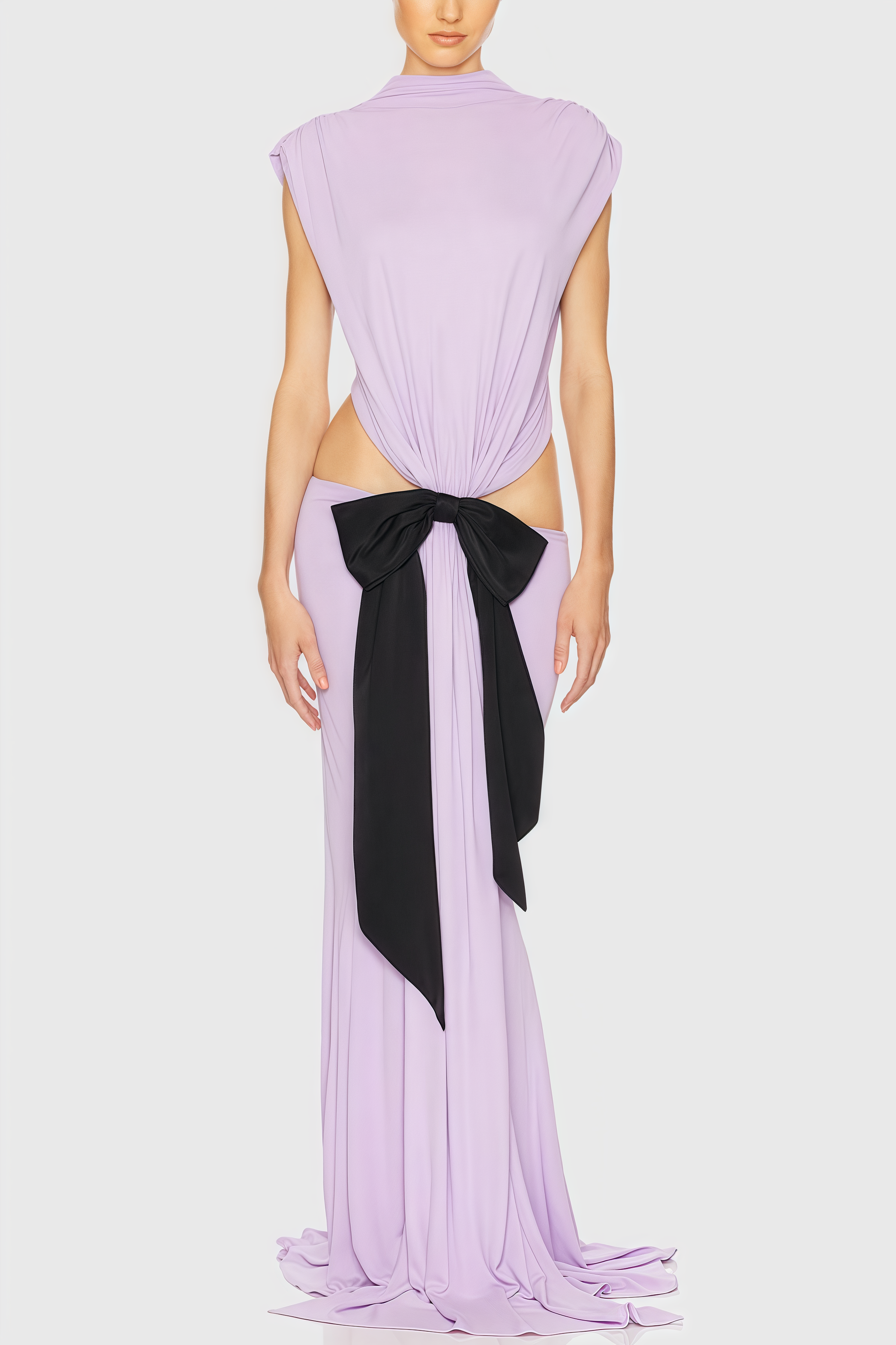 Ariak Black Bow Fishtail Maxi Dress