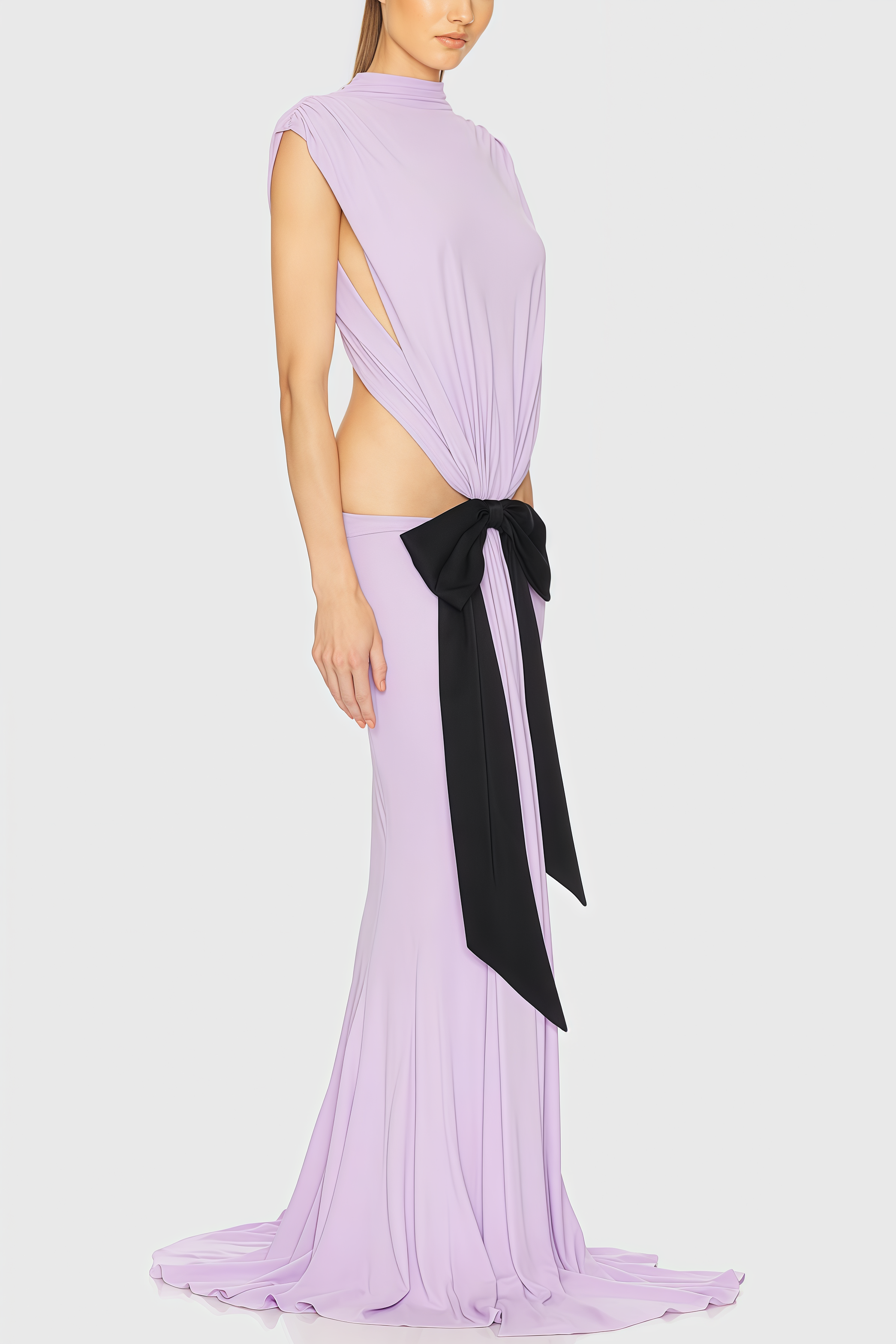 Ariak Black Bow Fishtail Maxi Dress