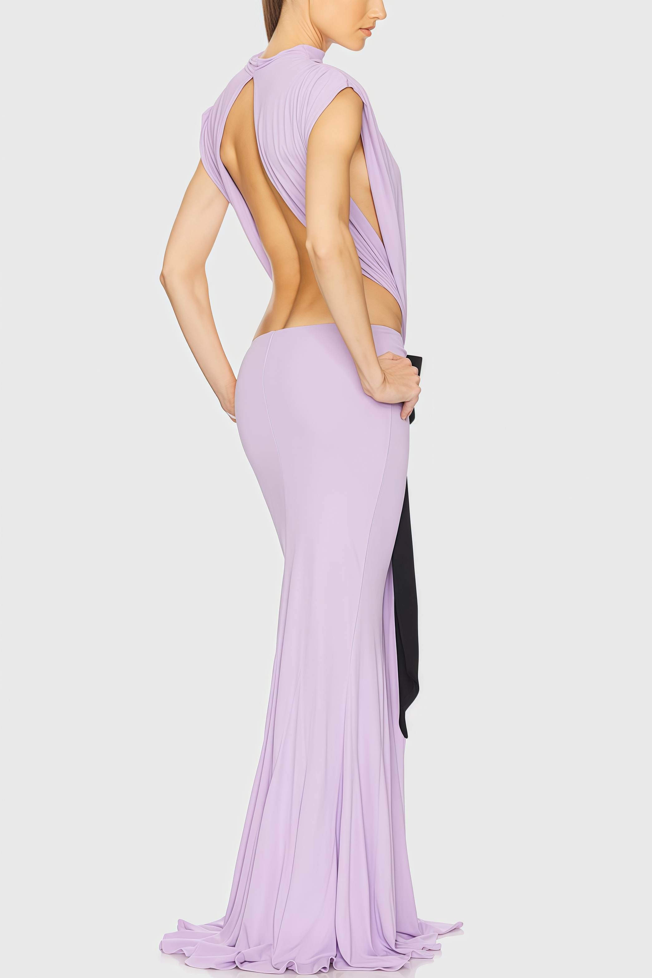 Ariak Black Bow Fishtail Maxi Dress