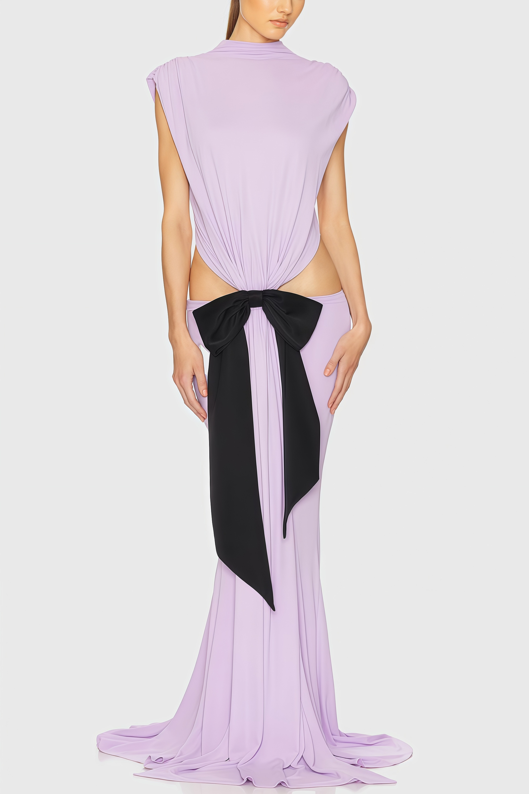 Ariak Black Bow Fishtail Maxi Dress
