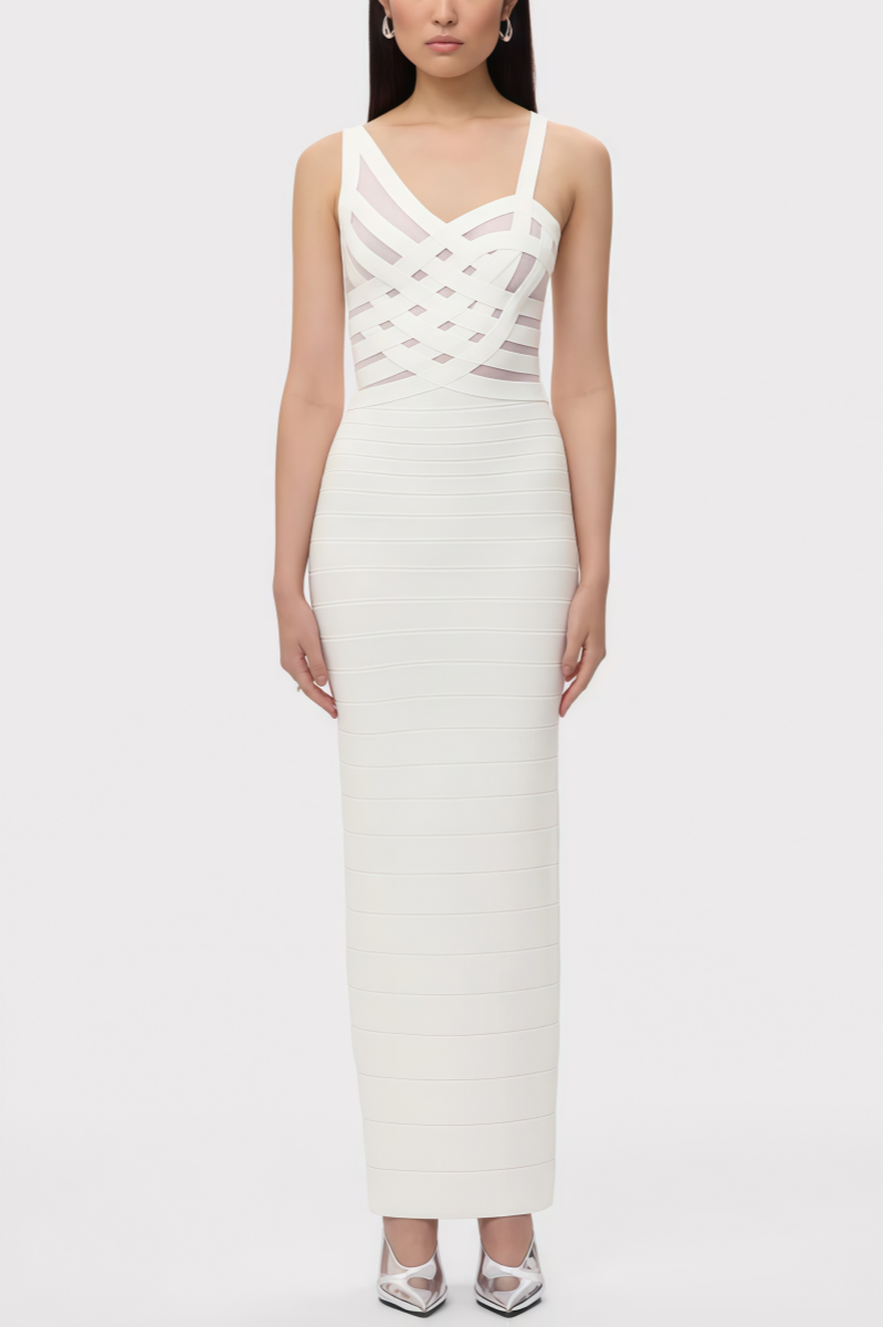 Yeriel White Cross Cut-outs Maxi Dress