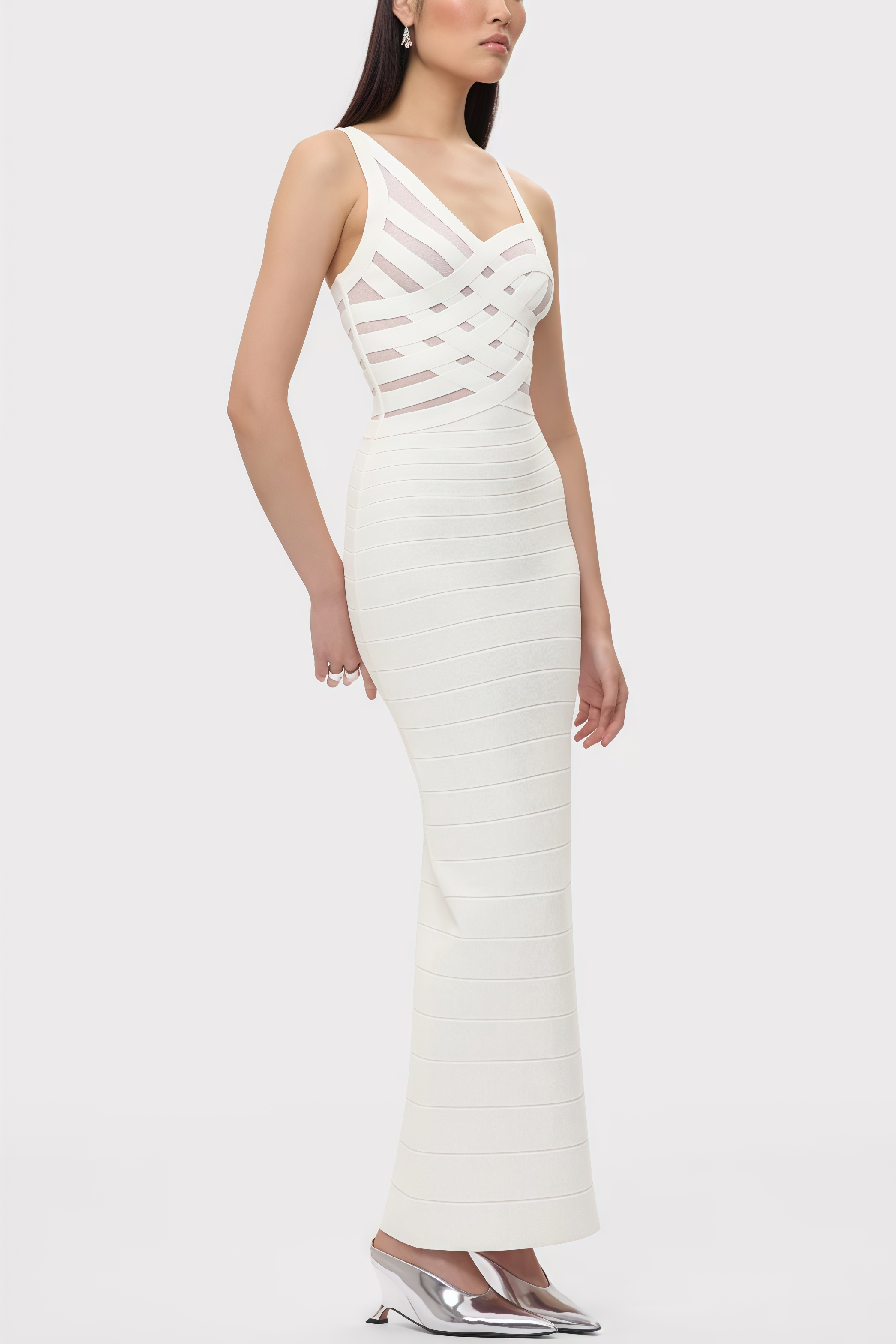 Yeriel White Cross Cut-outs Maxi Dress