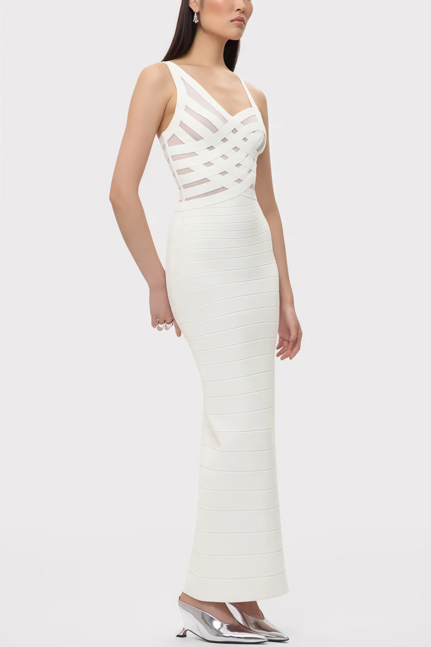 Yeriel White Cross Cut-outs Maxi Dress