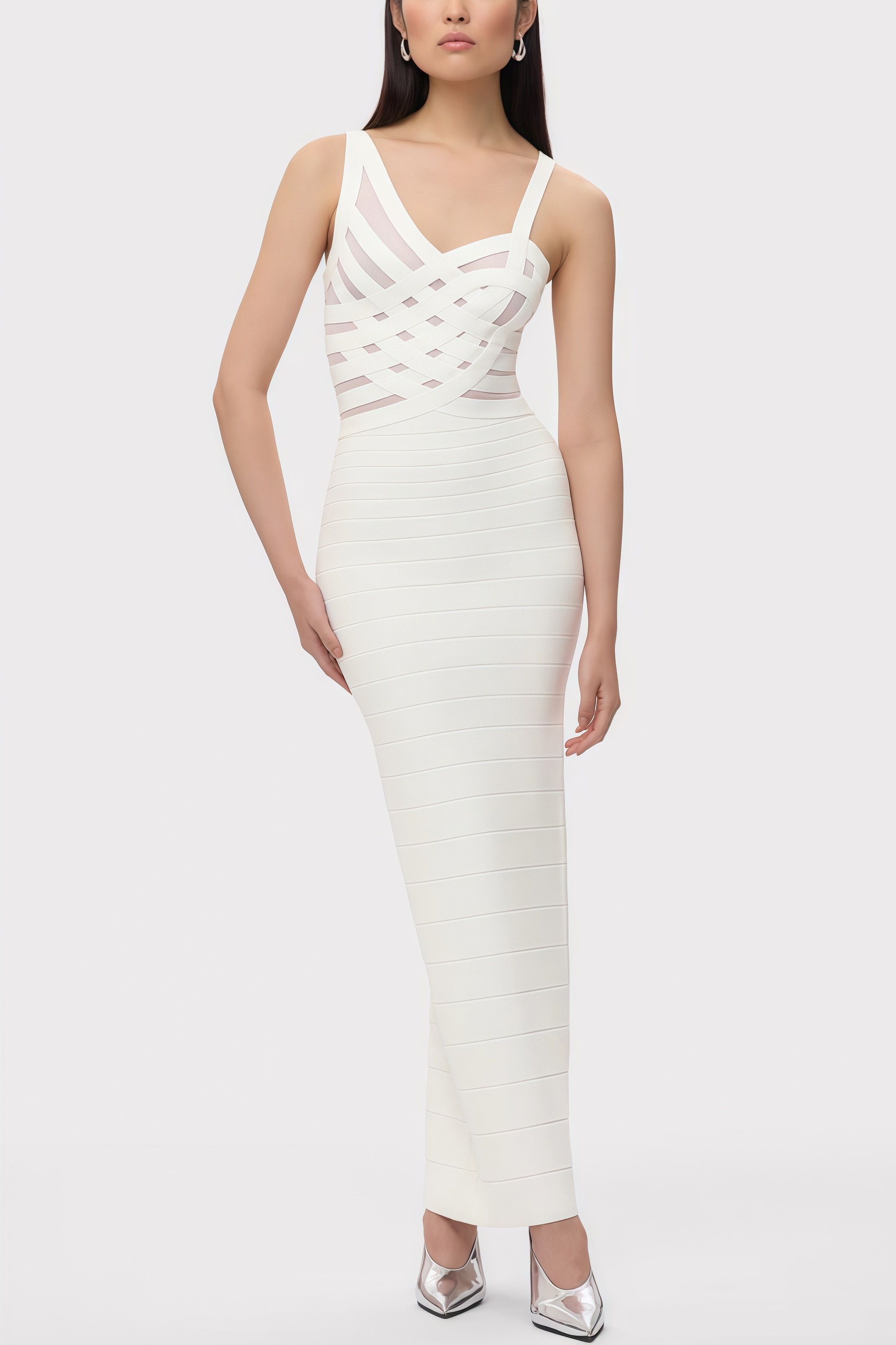 Yeriel White Cross Cut-outs Maxi Dress
