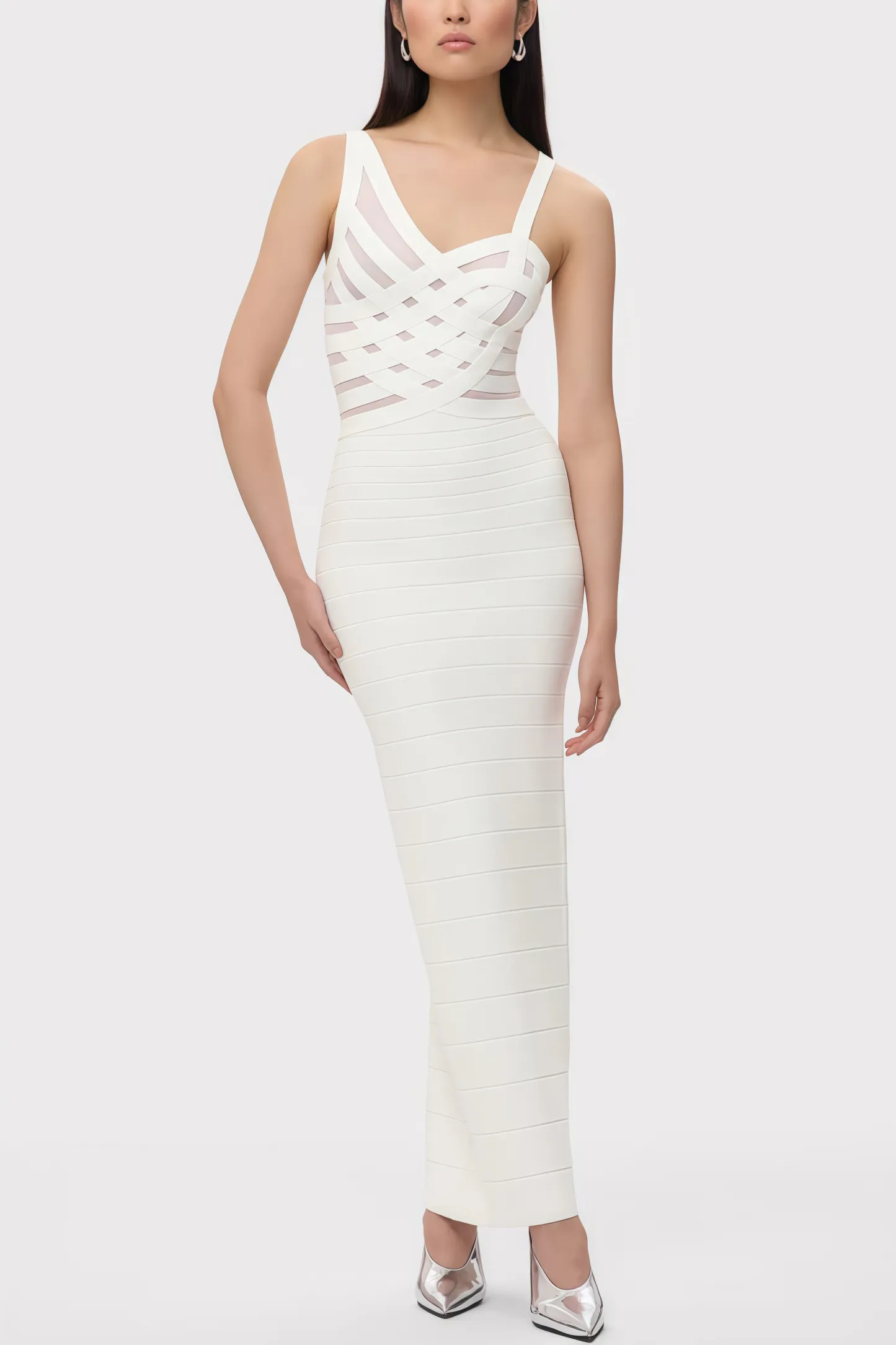 Yeriel White Cross Cut-outs Maxi Dress