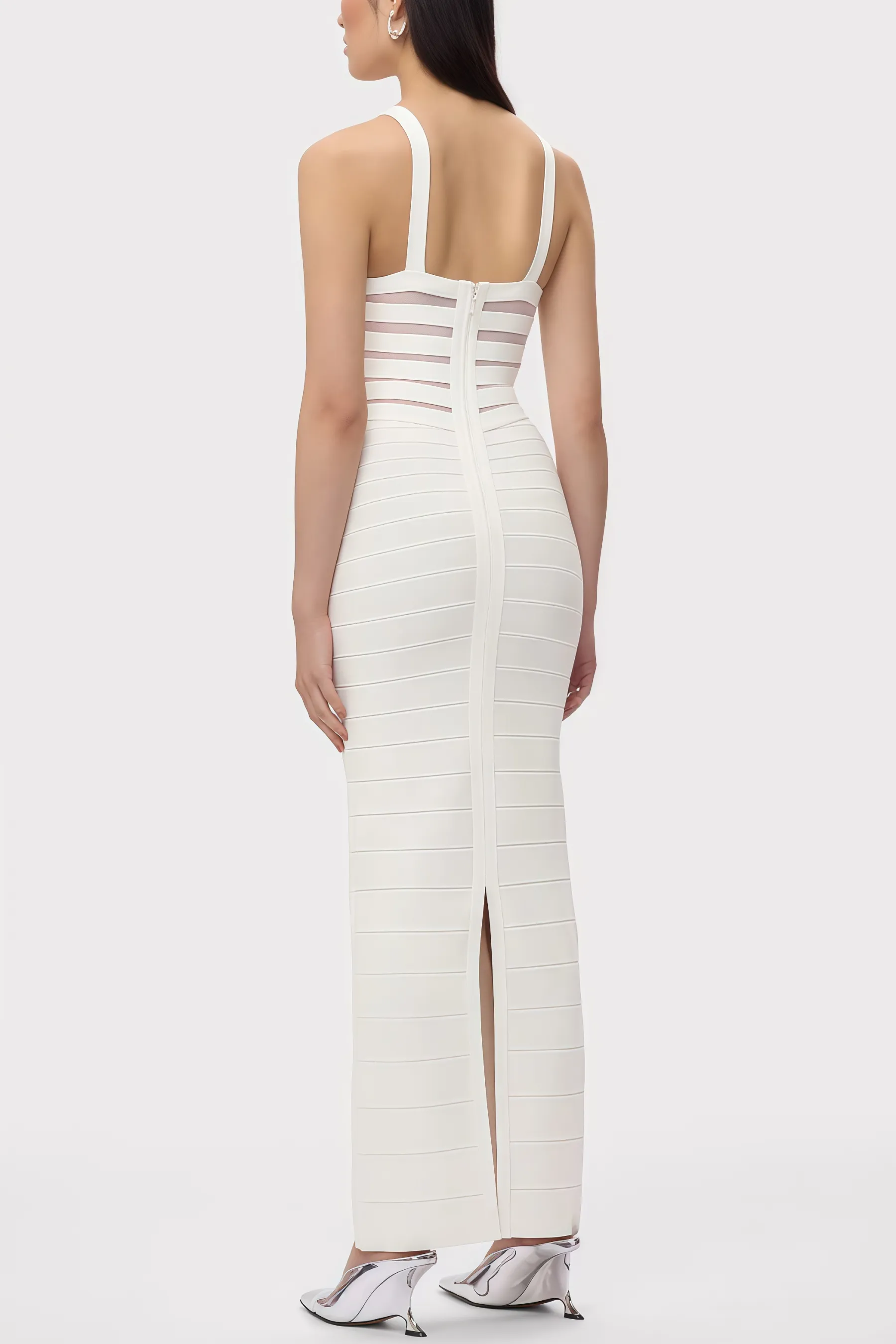 Yeriel White Cross Cut-outs Maxi Dress