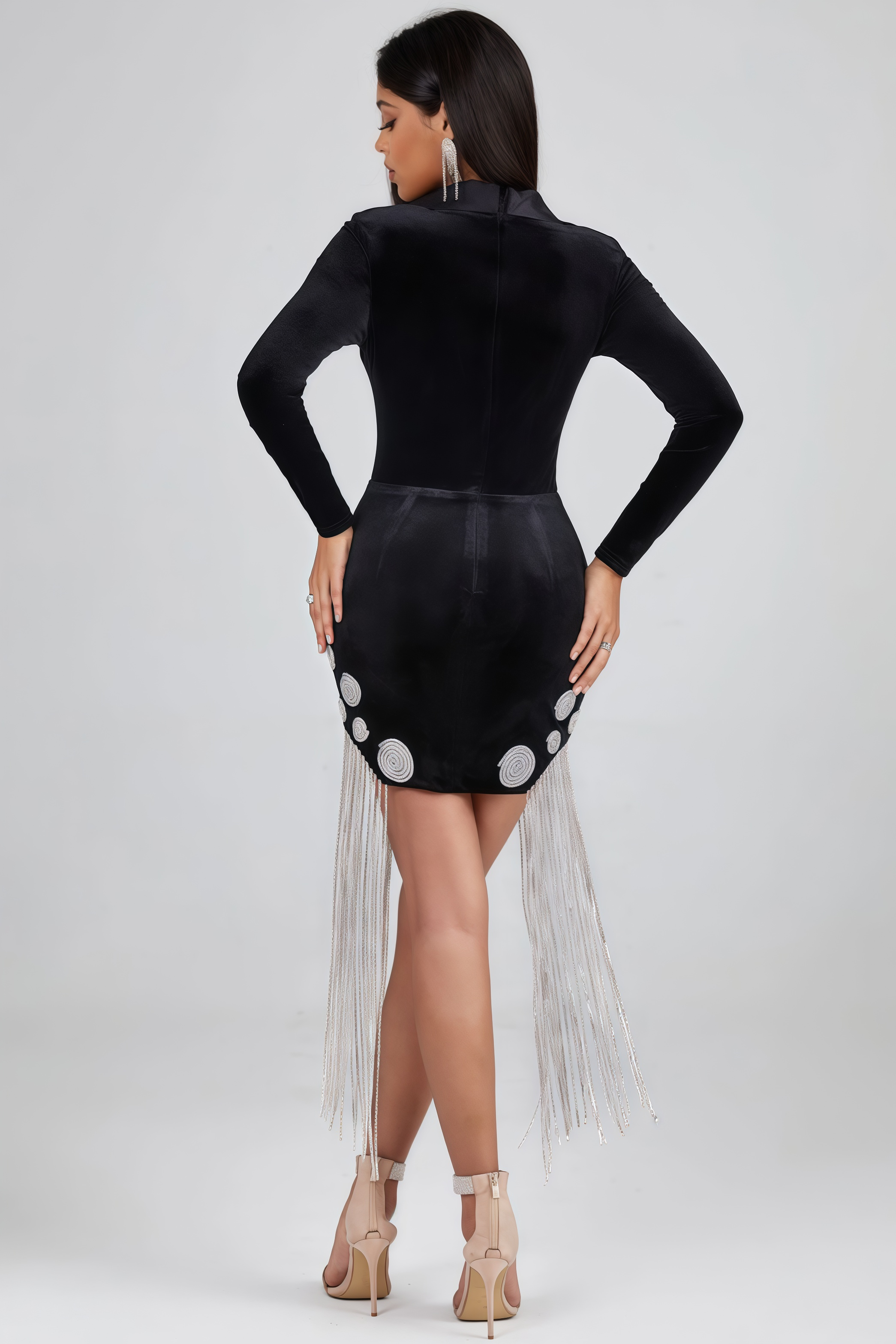 Mavis Crystal Fringe Velvet Blazer Mini Dress