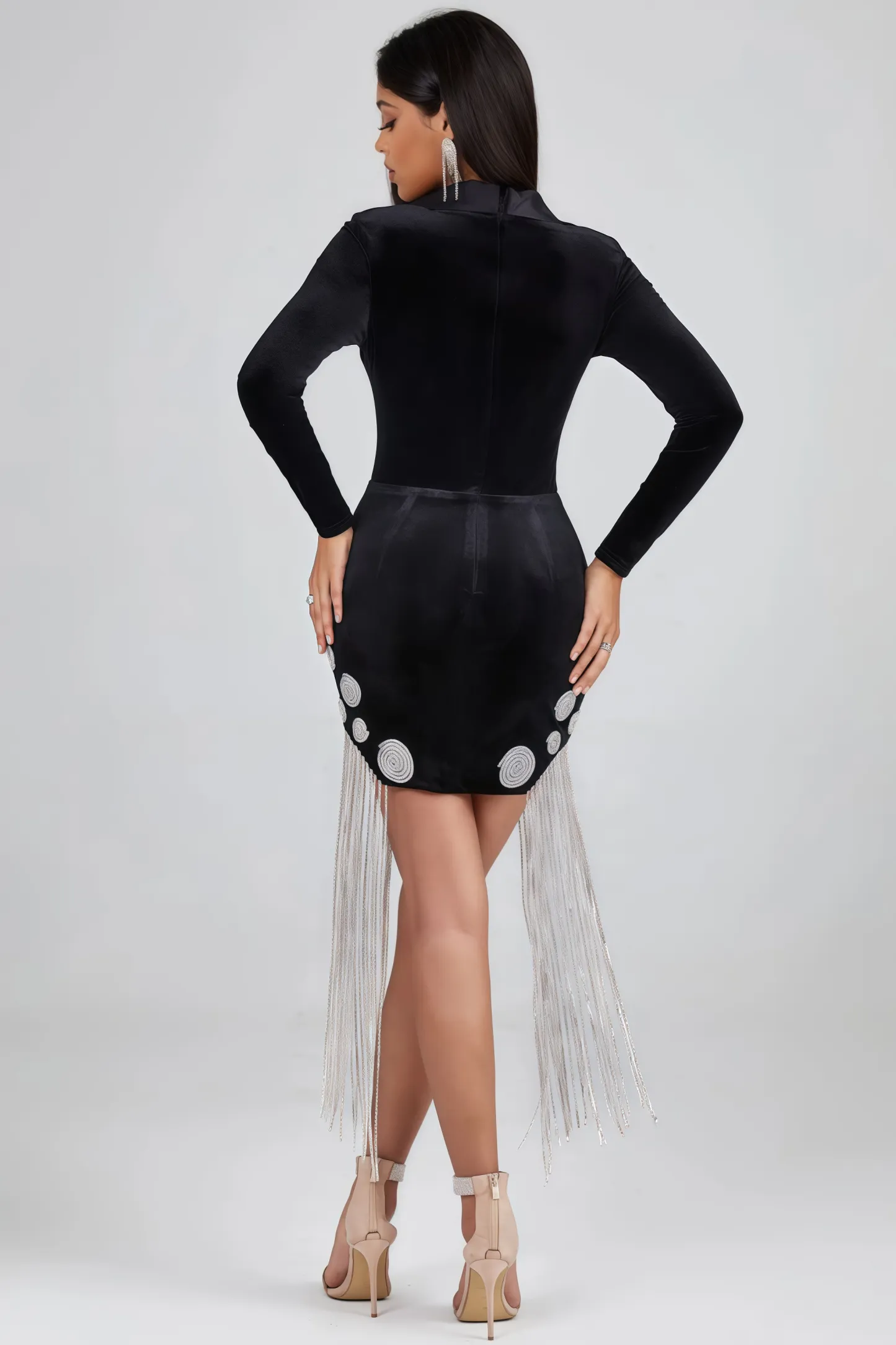 Mavis Crystal Fringe Velvet Blazer Mini Dress