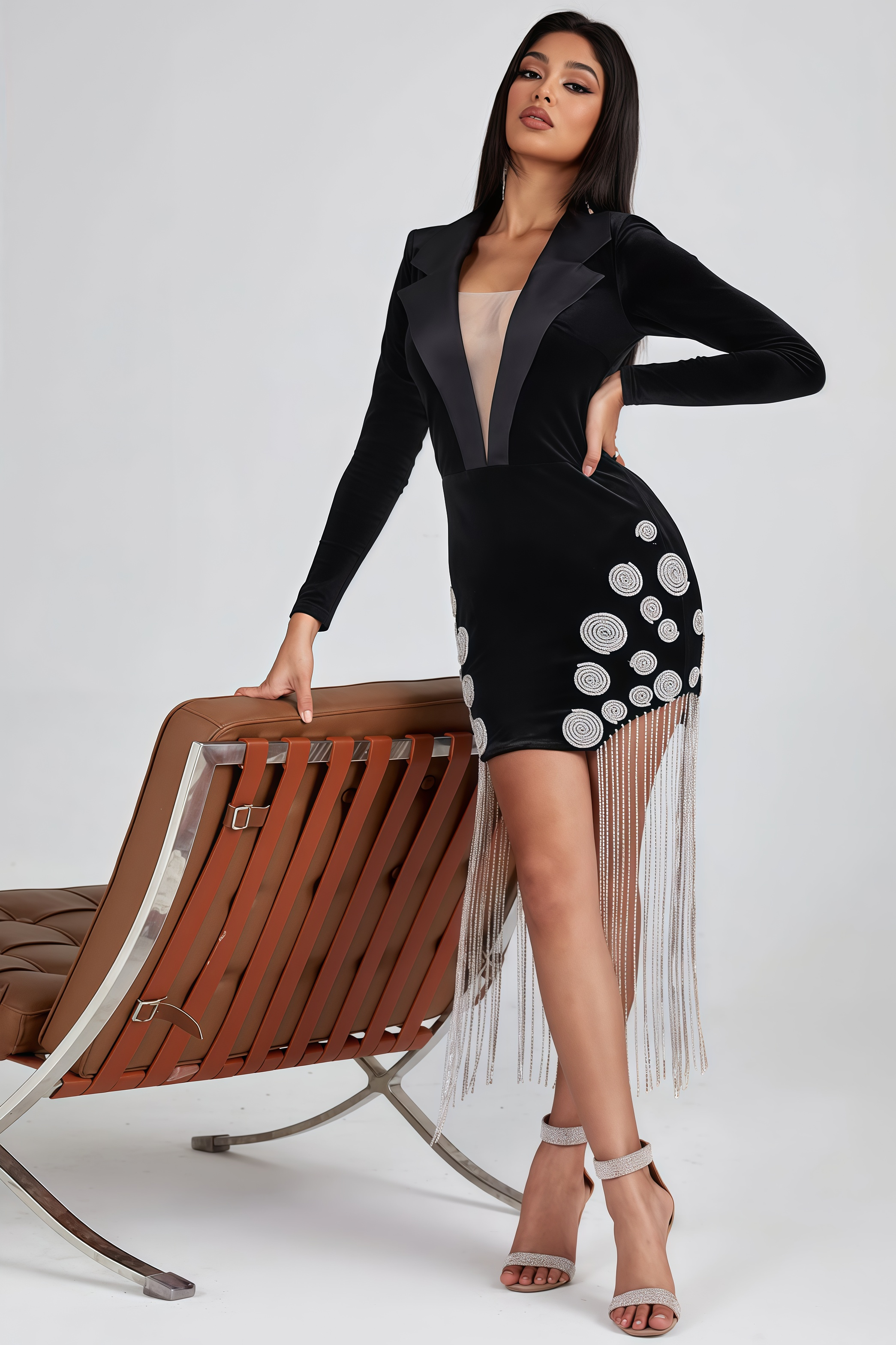 Mavis Crystal Fringe Velvet Blazer Mini Dress