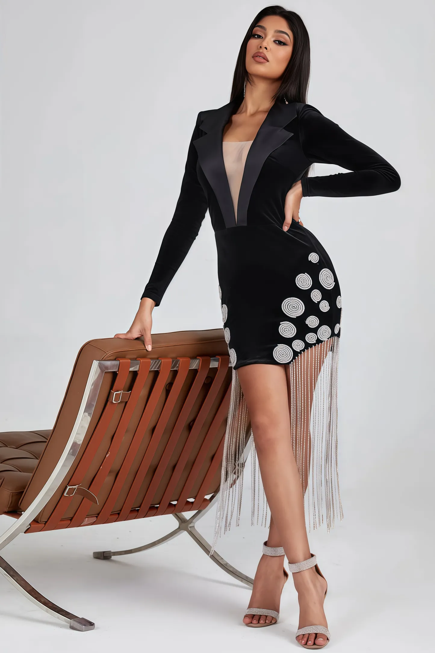 Mavis Crystal Fringe Velvet Blazer Mini Dress