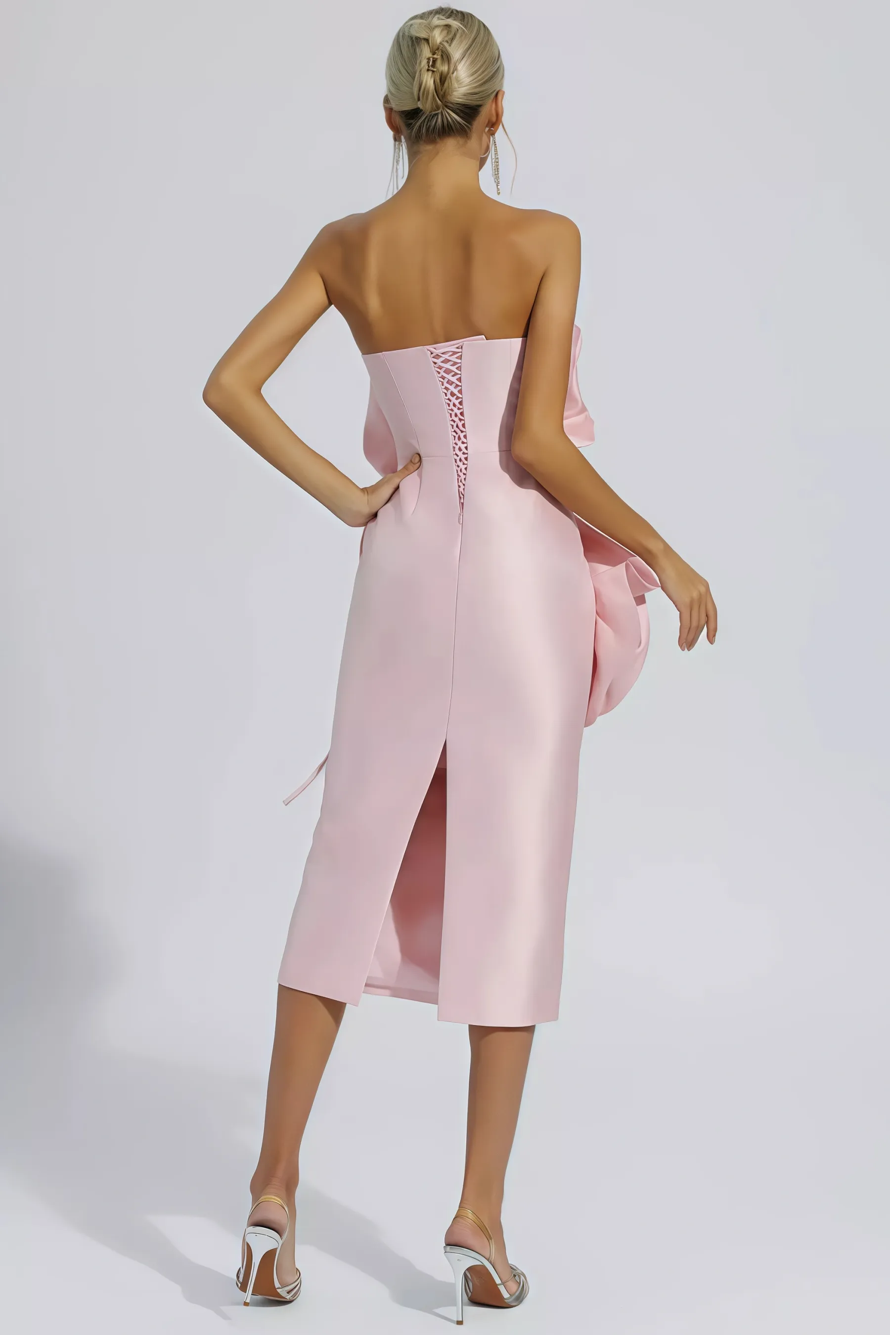 Molia Pink Floral Strapless Midi Dress