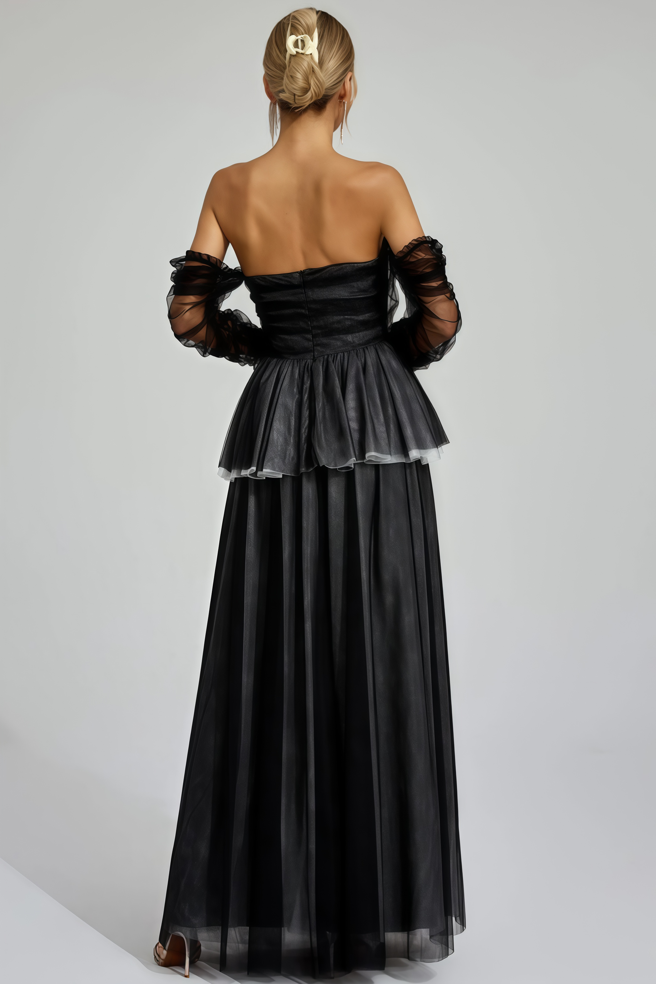 Uxley Black Mesh Off Shoulder Maxi Dress