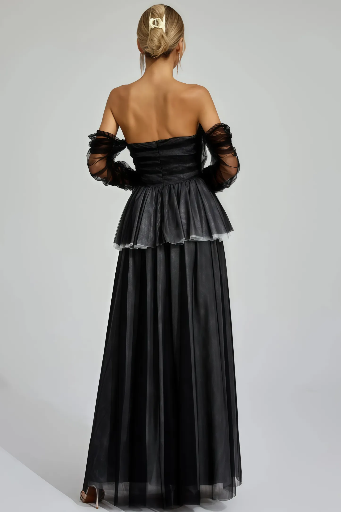 Uxley Black Mesh Off Shoulder Maxi Dress